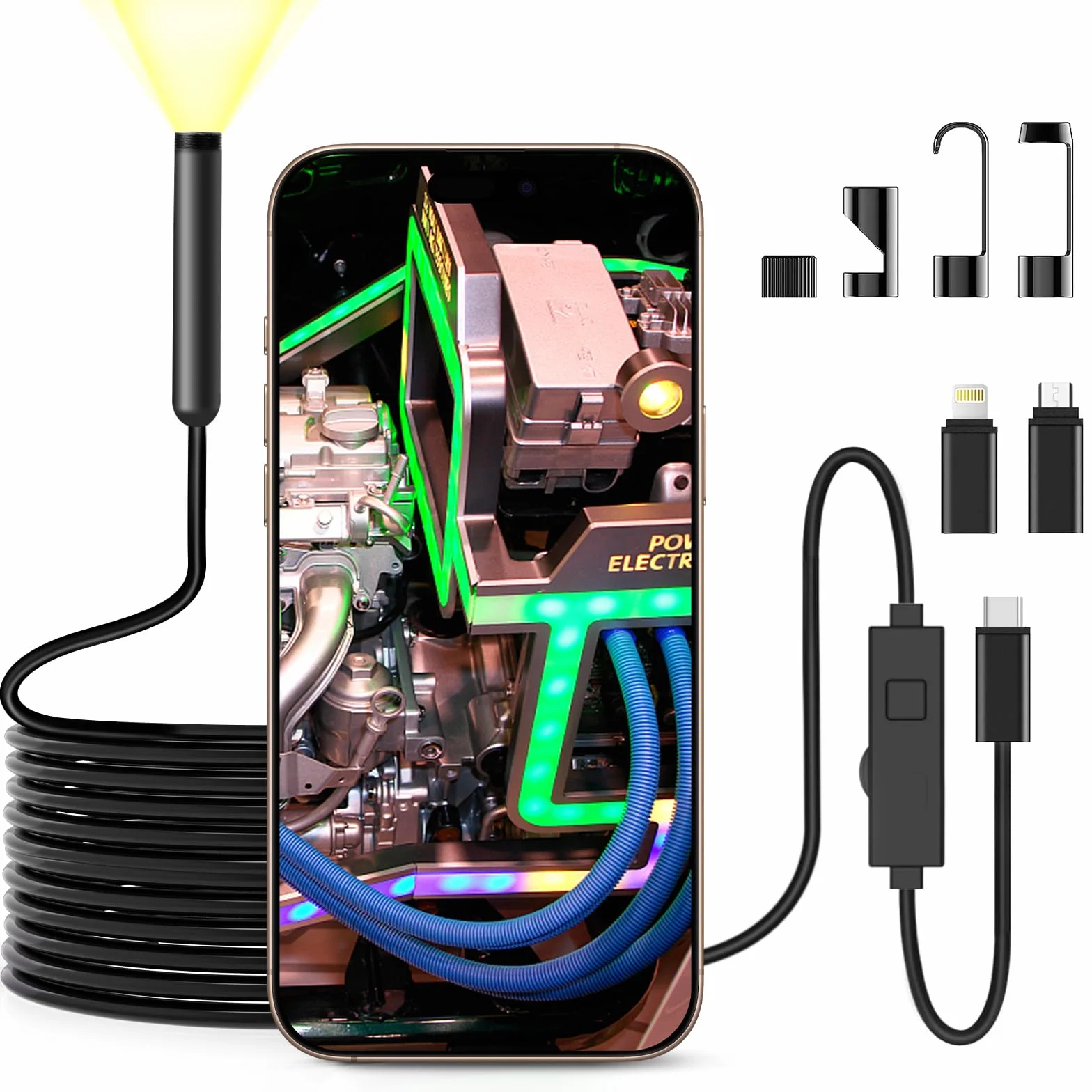 Endoscopio per Smartphone 1920P Telecamera Endoscopica IP67 Sonda Impermeabile 5M 8 LED