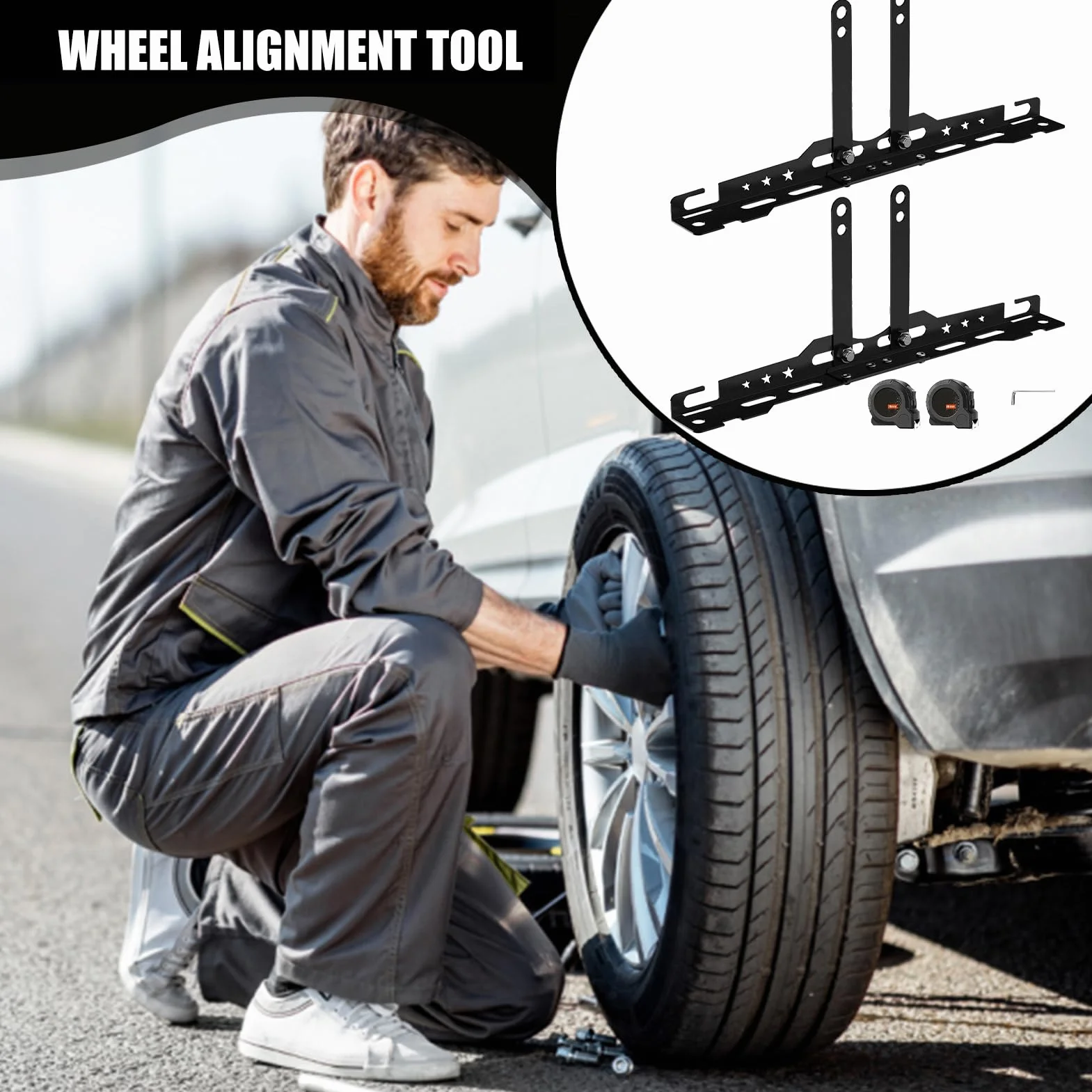 Strumento di Allineamento Ruote con 2 Misuratori di Punta per Auto, Camion, Moto