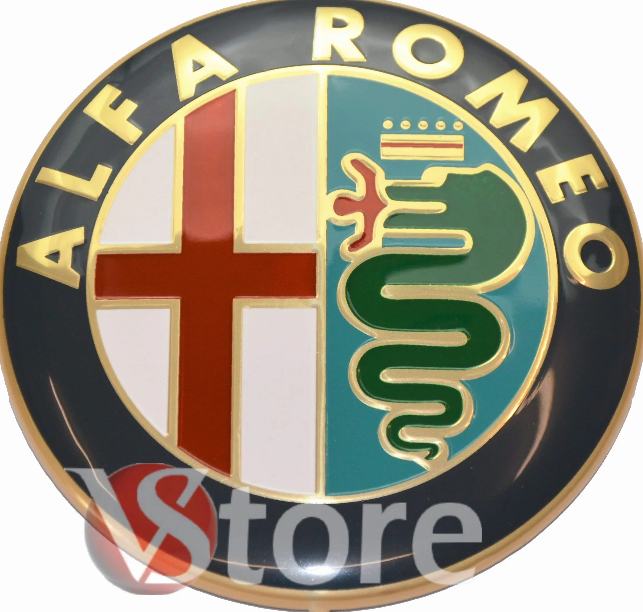 2 Fregi Stemmi Compatibili con Alfa Romeo Logo 74mm Cofano Anteriore Posteriore Emblema Oro Gold 147 156 159 Brera Mito METALLO