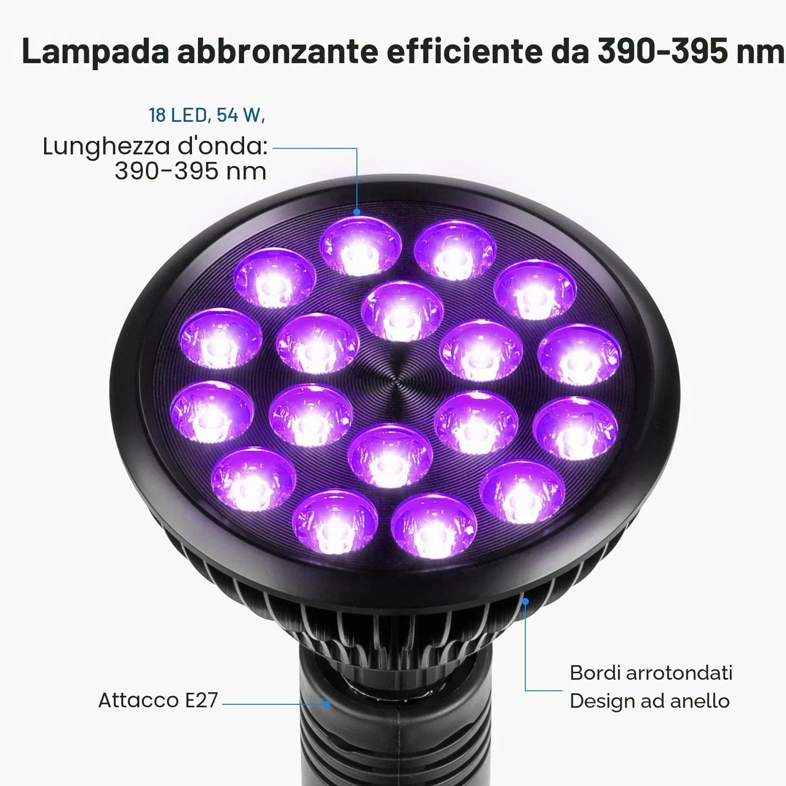 Lampada Abbronzante Viso e Corpo 54W 395nm con Supporto Regolabile Occhiali