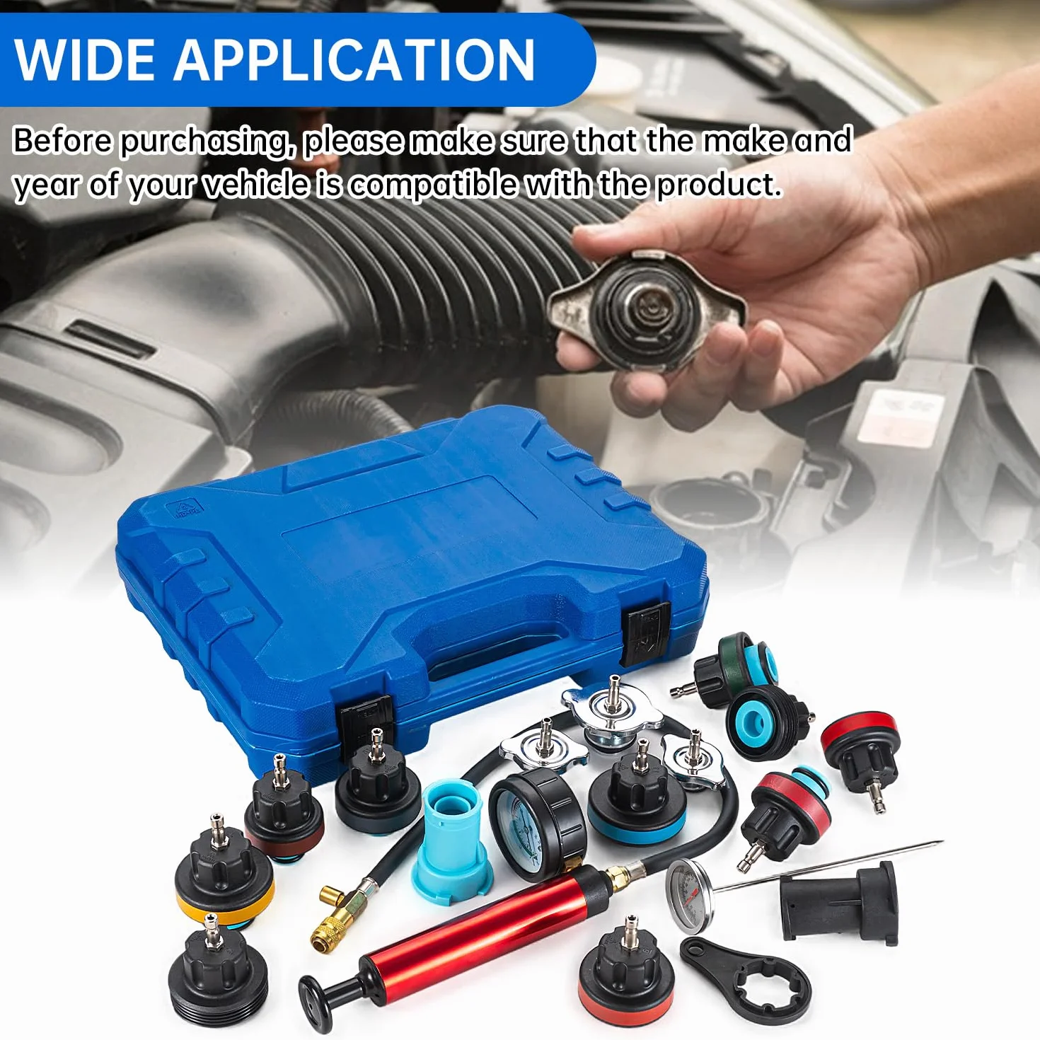 19 Pz Sistema di Raffreddamento Kit Tester di Pressione Del Radiatore, Serbatoio Dell'Acqua Universale Rivelatore di Perdite Auto Sistema di Raffreddamento Tester Kit con Pompa booster manuale
