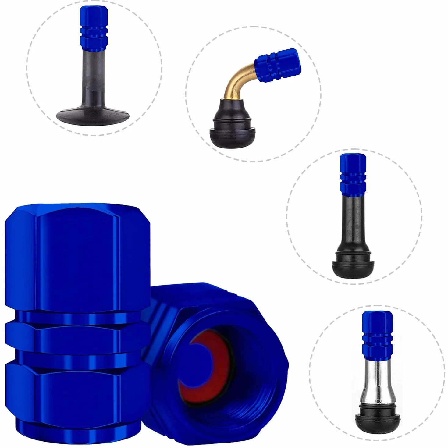 8 tappi universali per valvole pneumatici in alluminio con guarnizione per auto, moto, bici, camion, SUV e scooter (blu)