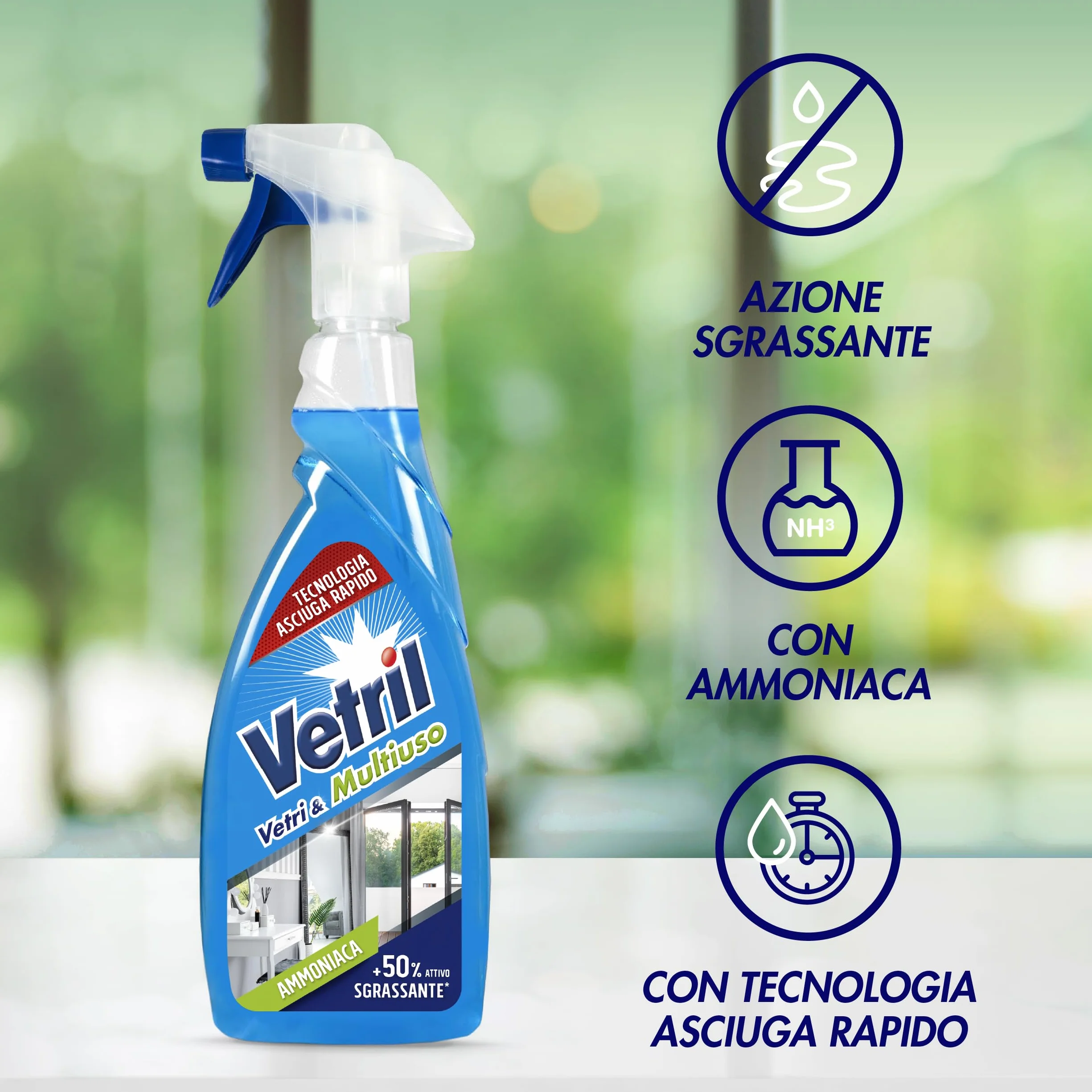 Vetril Detergente Spray Vetri e Superfici con Ammoniaca 650 ml x 4