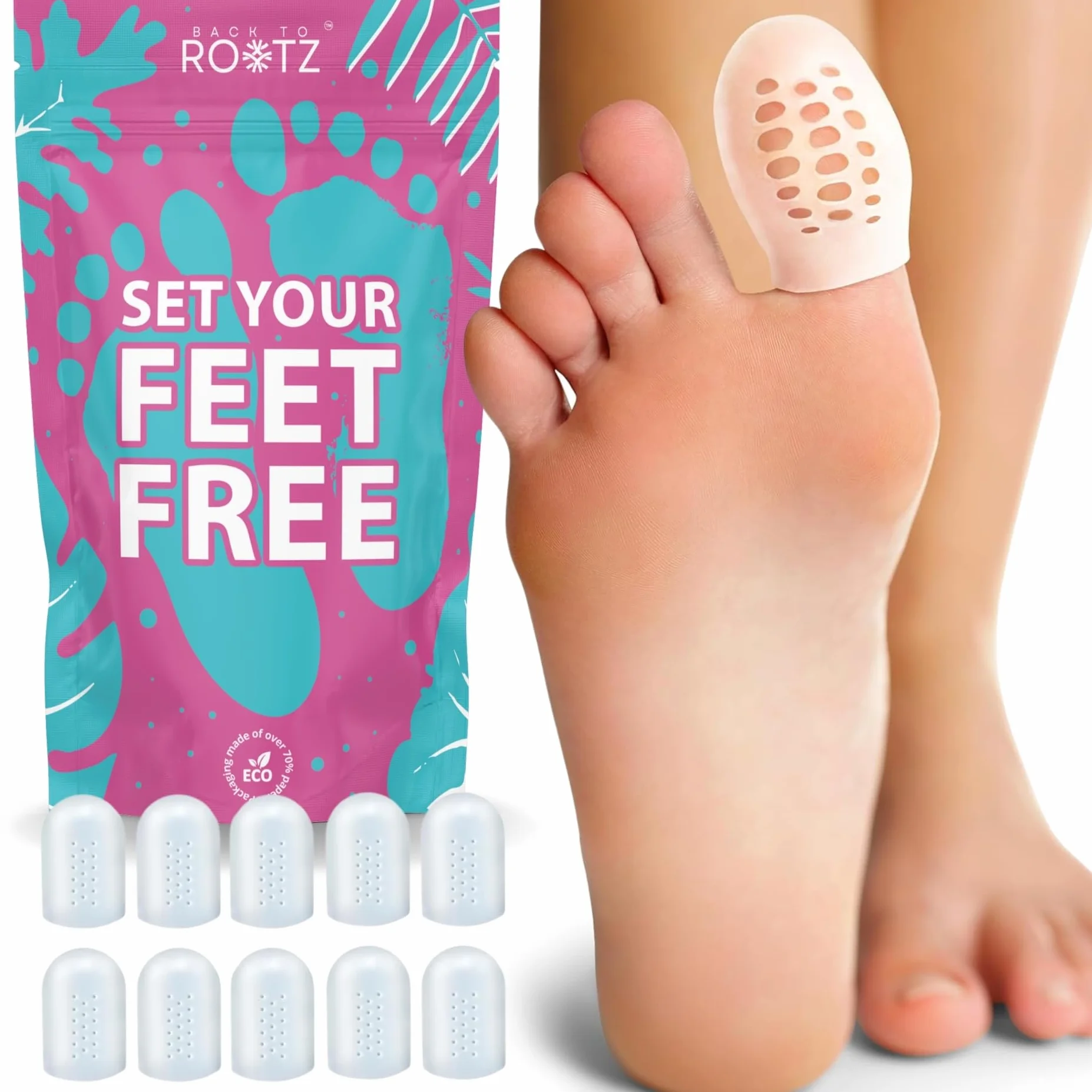 ROOTZ 10 Proteggi Alluce in Silicone Copri Alluce Traspirante per Calli Vesciche Unghia Incarnita Protezione Alluce Valgo