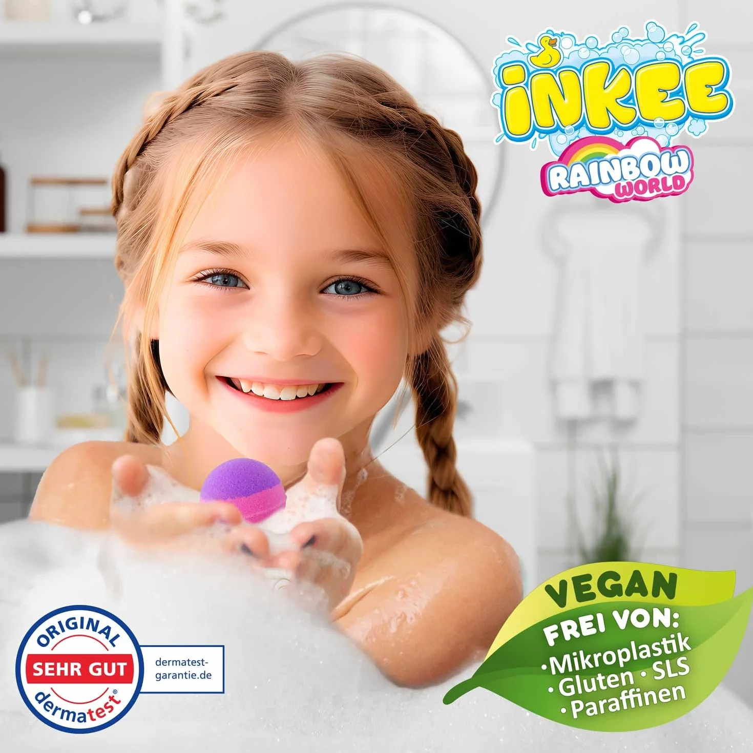 INKEE 9 Palle da Bagno per Bambini Bombe da Bagno Colorate 3 Strati Rosa Viola Blu Zucchero Filato Olio di Argan