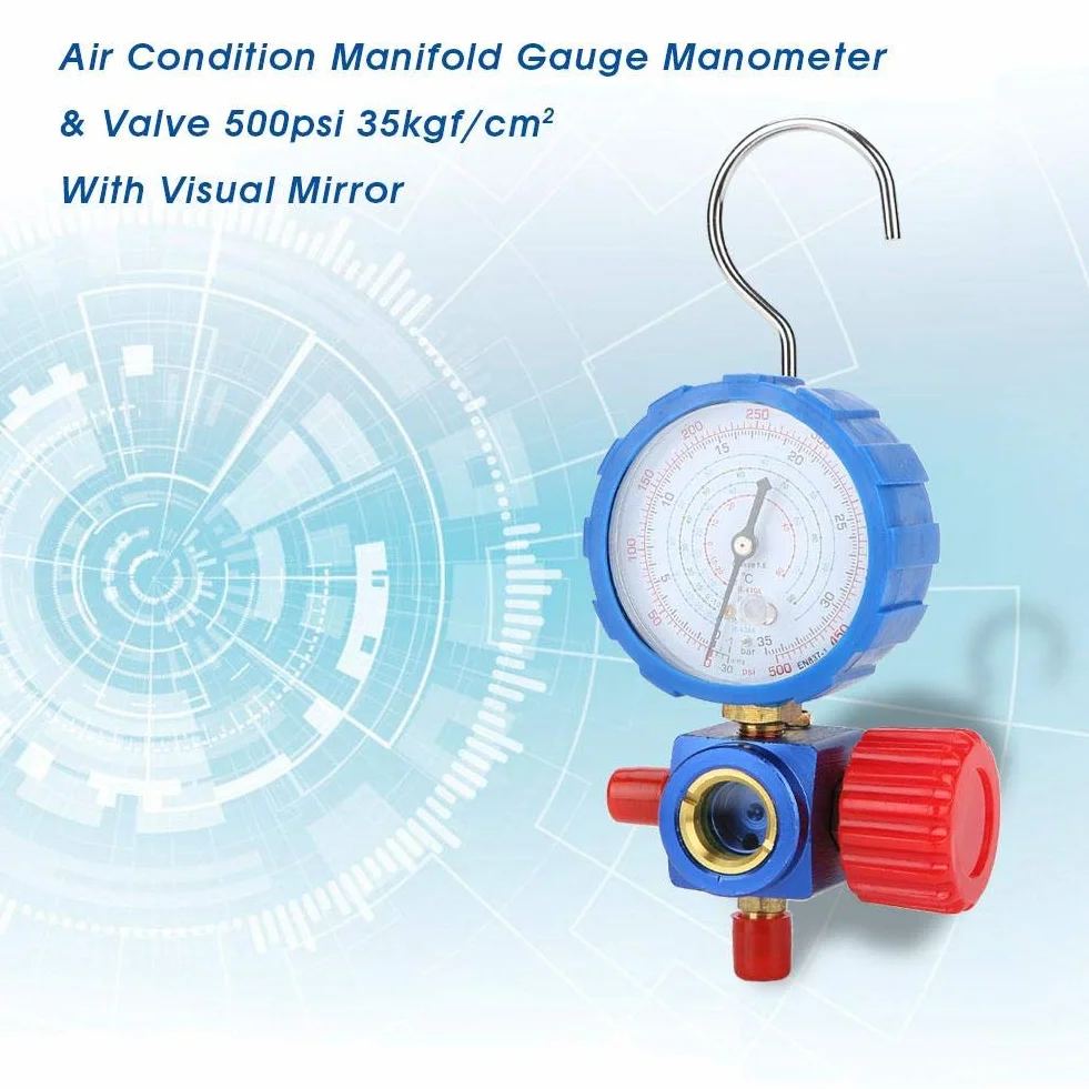 Manometro e valvola per aria condizionata Manometro a collettore 500psi 35kgf / cm² con Visual Mirror
