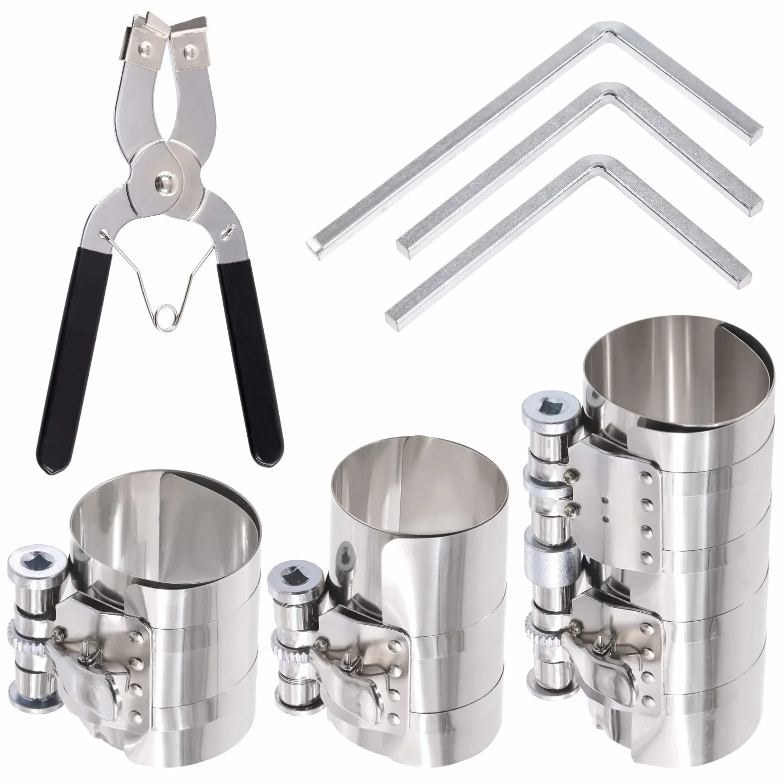 Glarks Set di 7 attrezzi per compressore ad anello pistone da 7,6 cm, 10,2 cm, 15,2 cm, set di utensili per compressore ad anello del motore dell'auto e pinze ad anello del pistone con viti di
