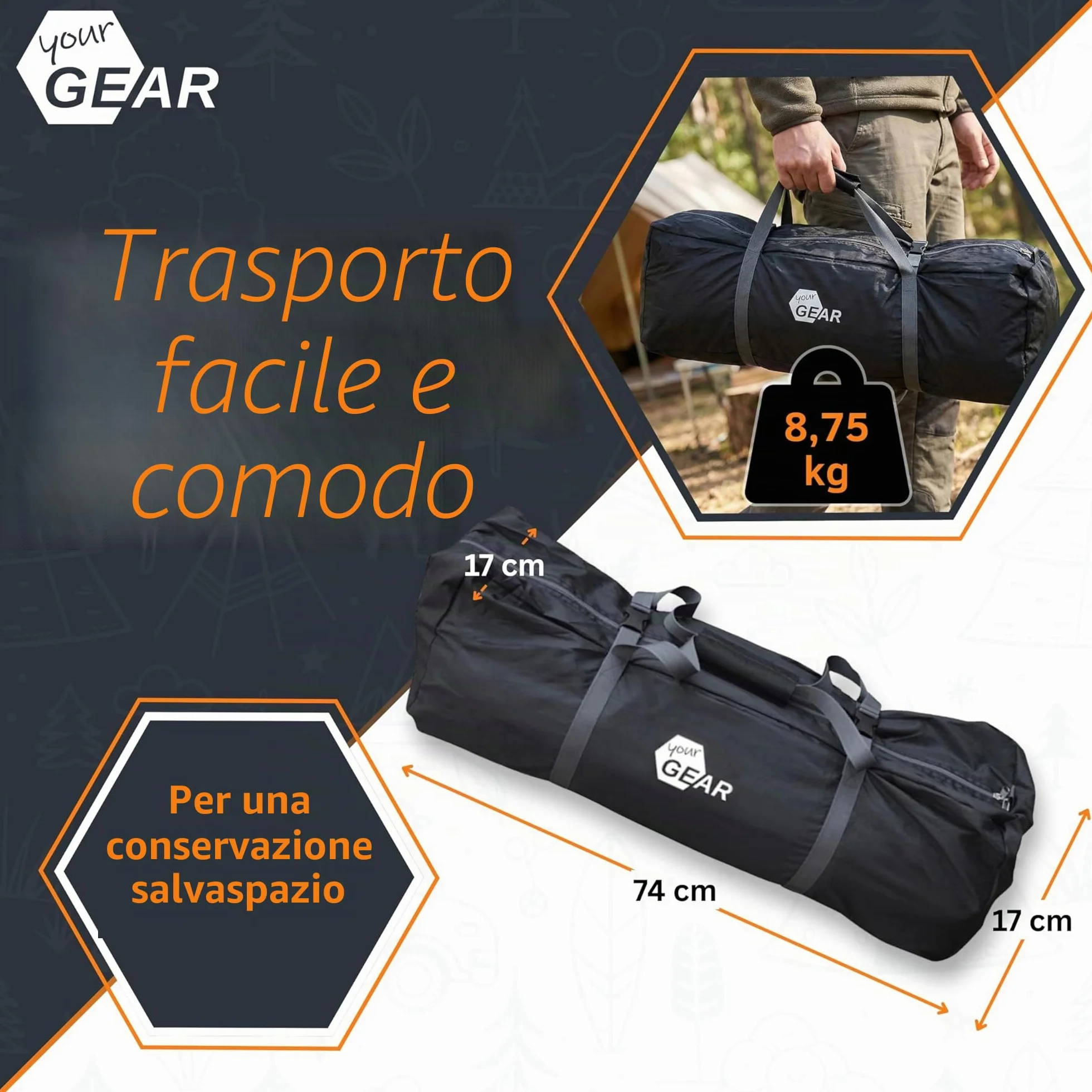 your GEAR, tenda gonfiabile Vicenza 350E AIR - tenda gonfiabile 350 x 250 cm per roulotte con protezione solare UPF 50+ e colonna d'acqua 5000 mm, tenda grigia per camper e roulotte inclusa di pompa