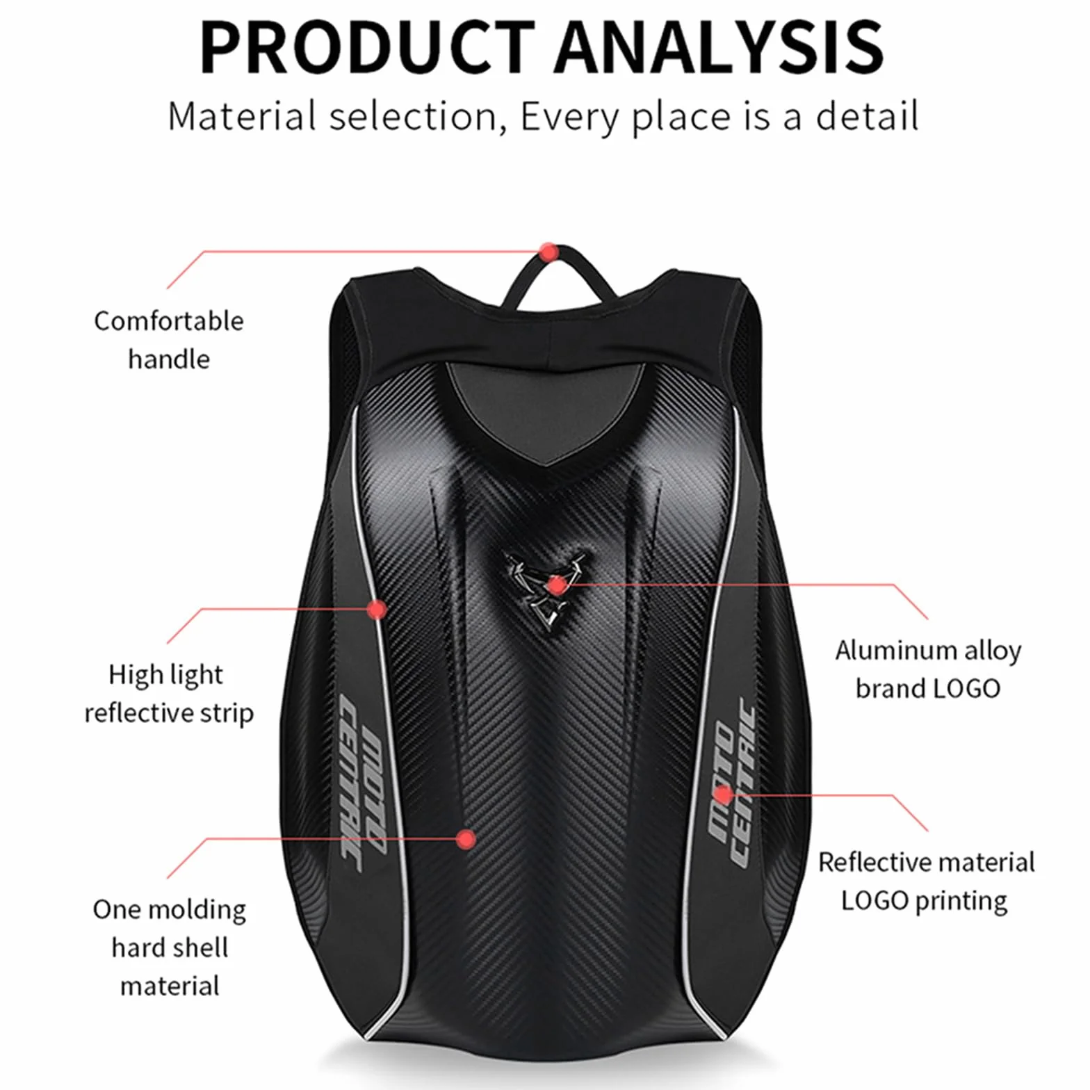 48L Moto Zaino Casco Borsa Impermeabile In Fibra di Carbonio Moto Zaino Guscio Rigido Riflettente Moto Valigia
