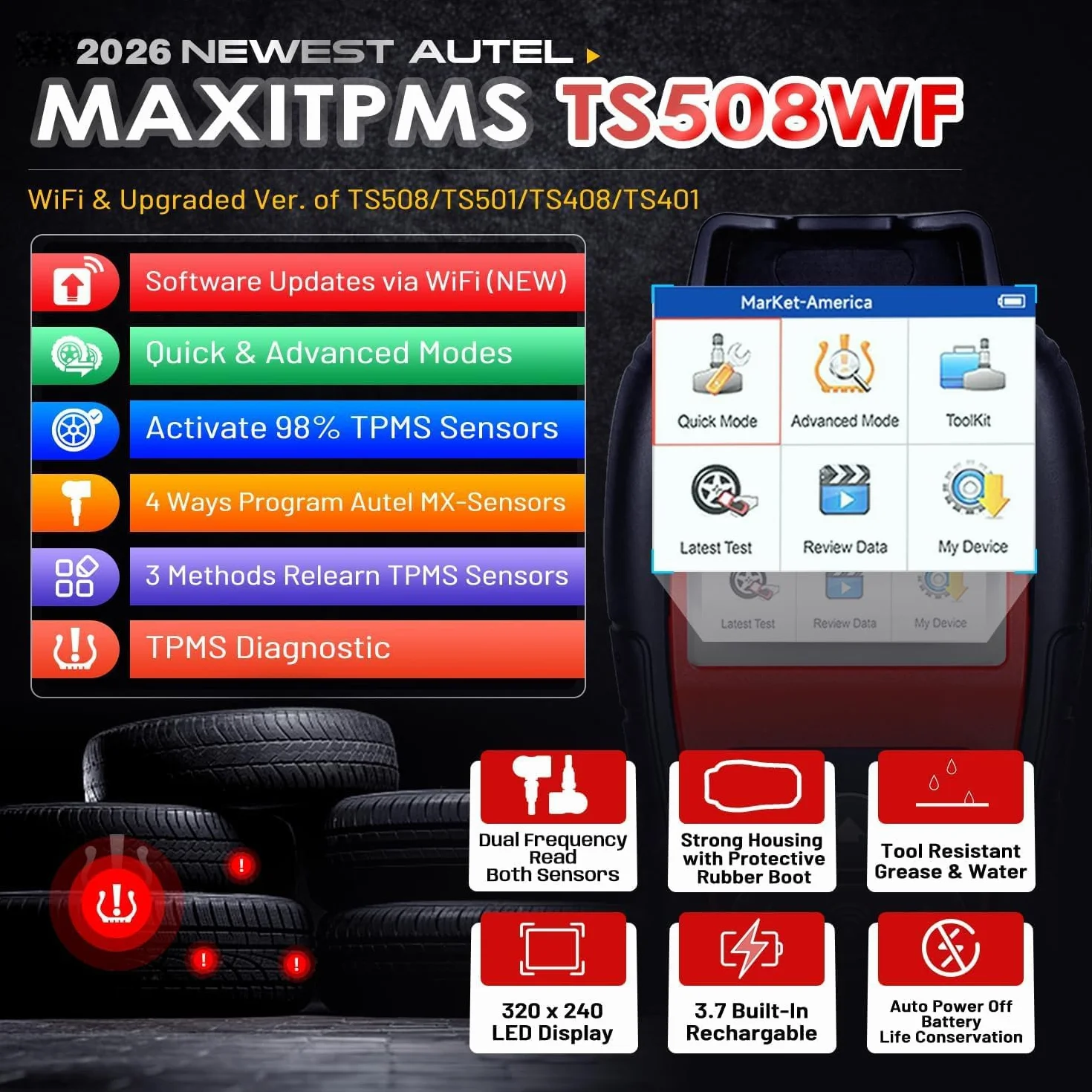 Autel MaxiTPMS TS508WF: 2026 Aggiorna Wi-Fi per TS508 TS501 PRO TS408S, Strumento Programmazione TPMS, Attivazione Tutti Sensori, Program Sensore MX, Ripristino TPMS, Lettura/Cancellazi Codice TPMS