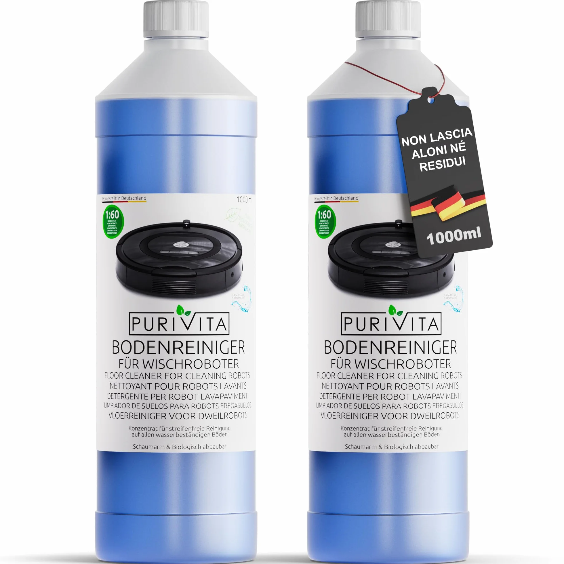 PURIVITA® Detergente per Robot Lavapavimenti [2x1L] - Floor Cleaner per Tutti i Tipi di Robot