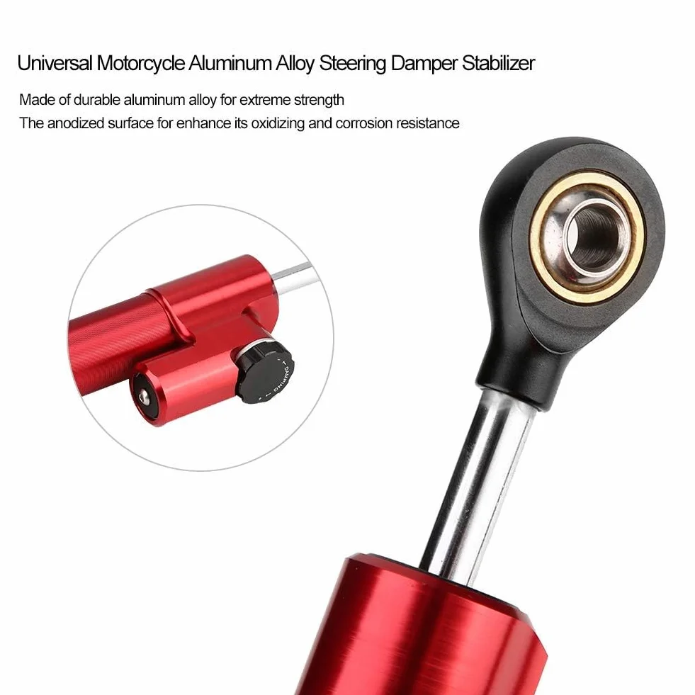 Ammortizzatore di sterzo per motociclo, Stabilizzatore universale per ammortizzatore di sterzo in lega di alluminio per moto per la maggior parte delle moto, bici da strada(rosso + nero)