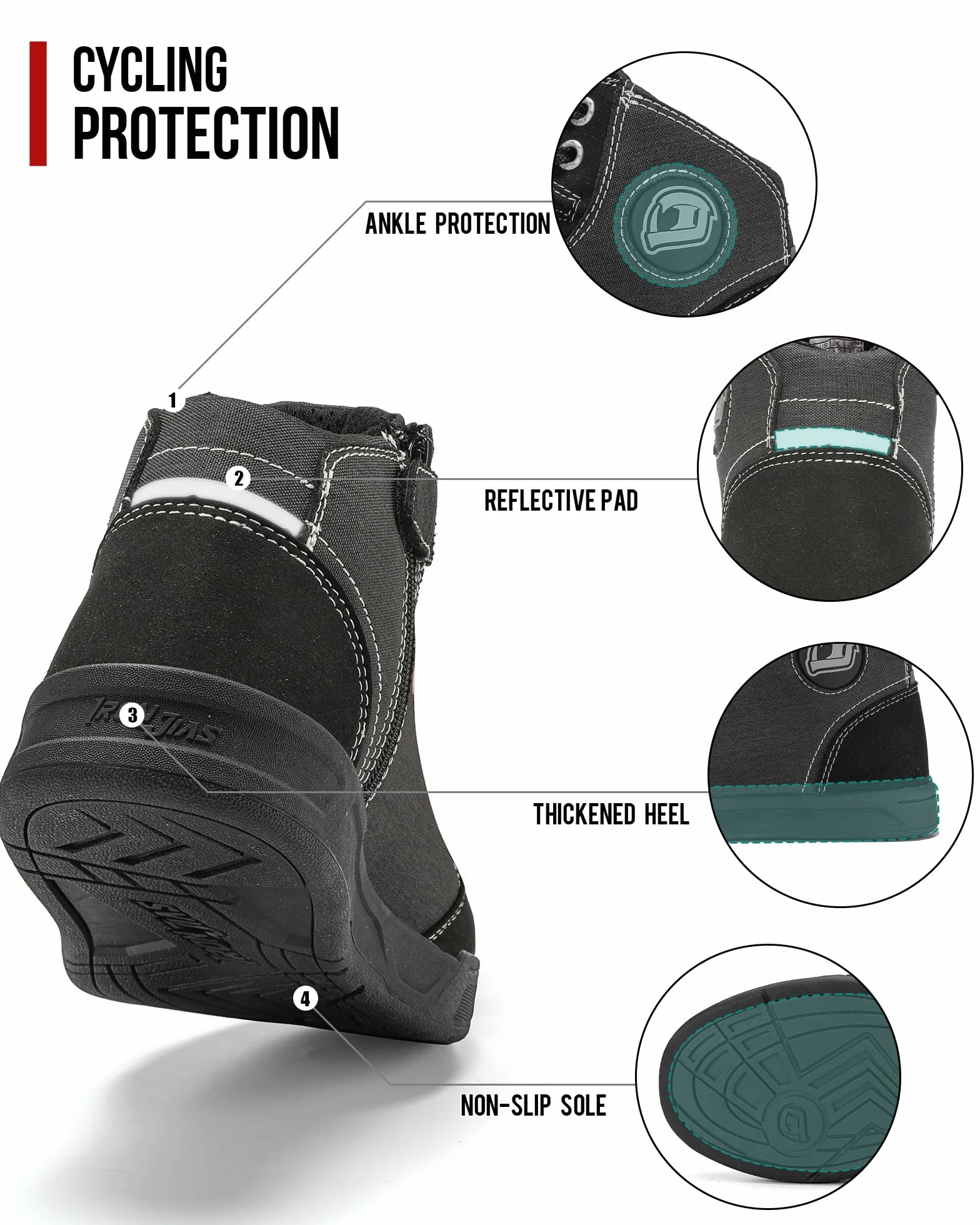 IRON JIA'S Scarpe Moto Uomo Impermeabili, Stivali Moto Uomo, Antiscivolo Traspirante Street Casual Stivali da Moto con Zip Laterale, Supporto alla Caviglia e Shift Pad