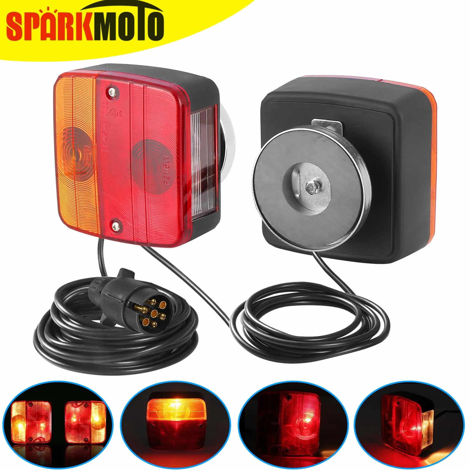 Fanali Posteriori Rimorchio Magnetico Kit Luci Rimorchio 7 Poli Con Cavo 2.5/7.5M Connettore 7 Poli
