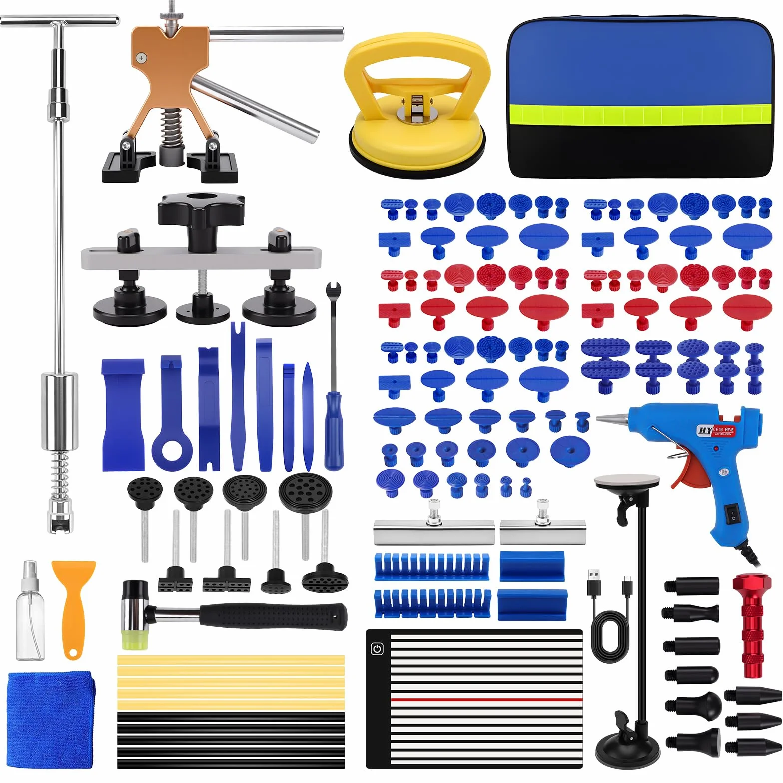 KAOLALI Kit Estrattore per Ammaccature Senza Vernice 142 Pezzi con USB LED Ricaricabile Piastra Imbottita