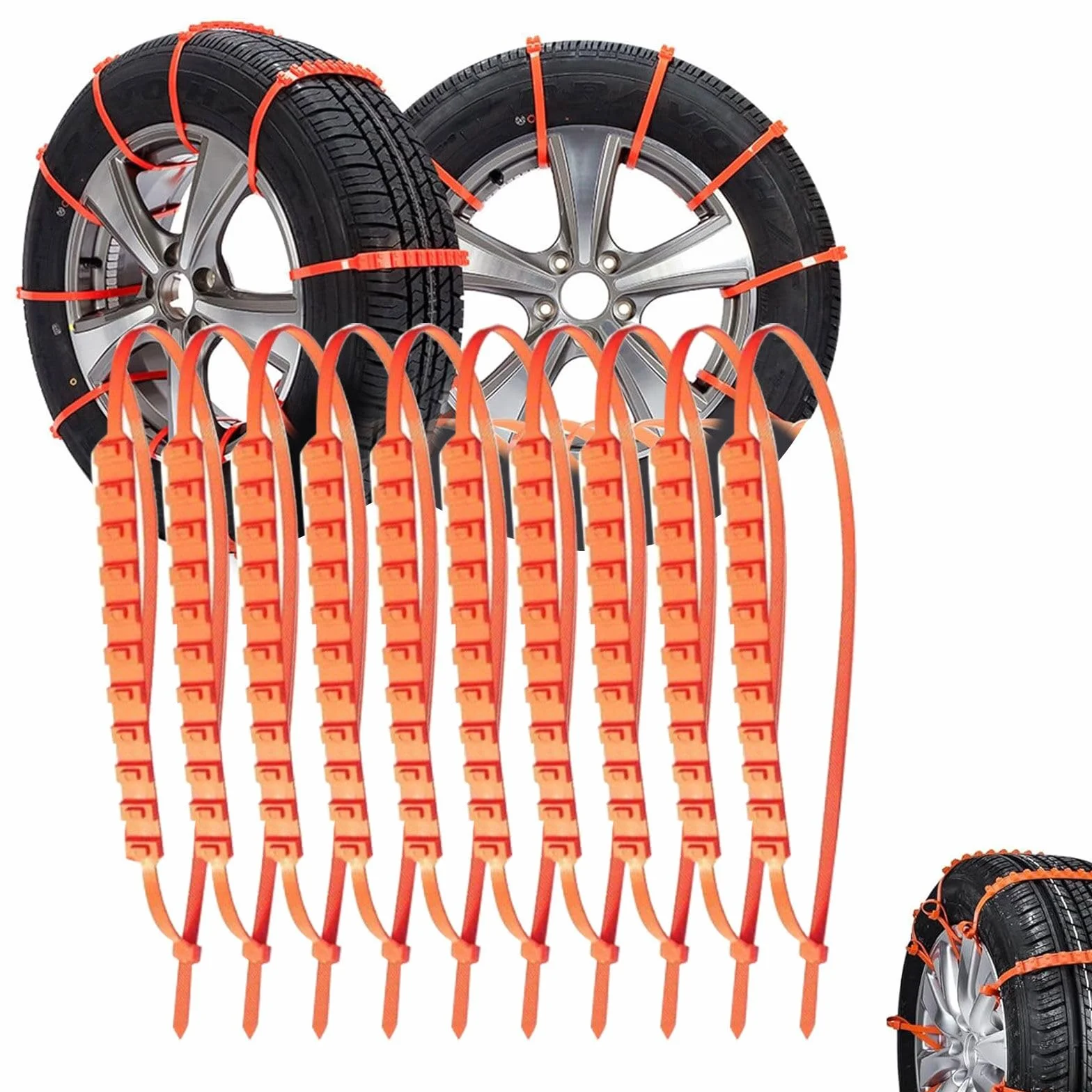 Catene da Neve per Auto, Antiscivolo - Fasce di Emergenza e Sicurezza Regolabili con Sistema Anti Slittamento per Pneumatici, 10pcs