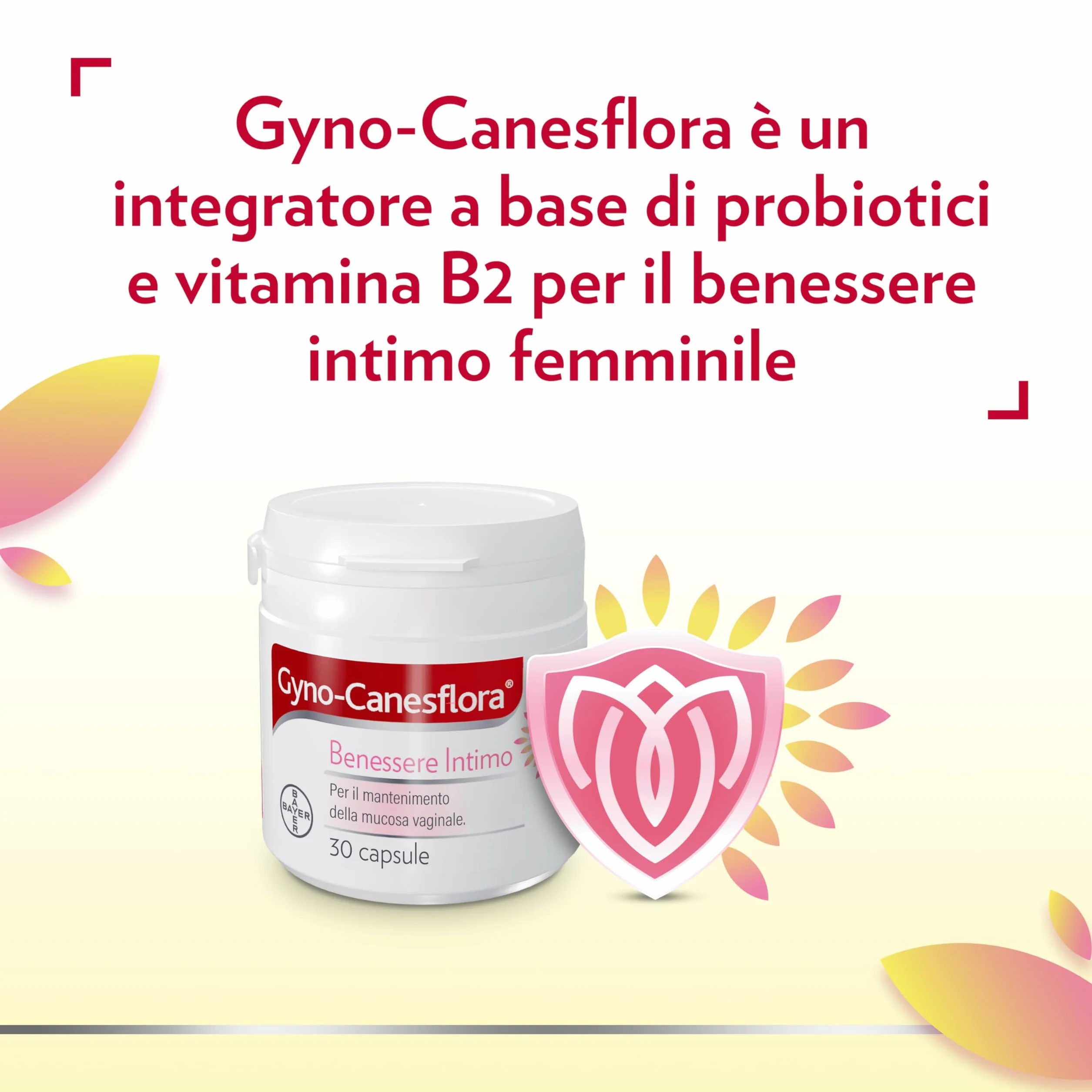 Gyno-Canesflora Benessere Intimo Integratore Orale Donna Lactobacilli Vitamina B2 Probiotici Flora Intima Vaginale 30 Capsule