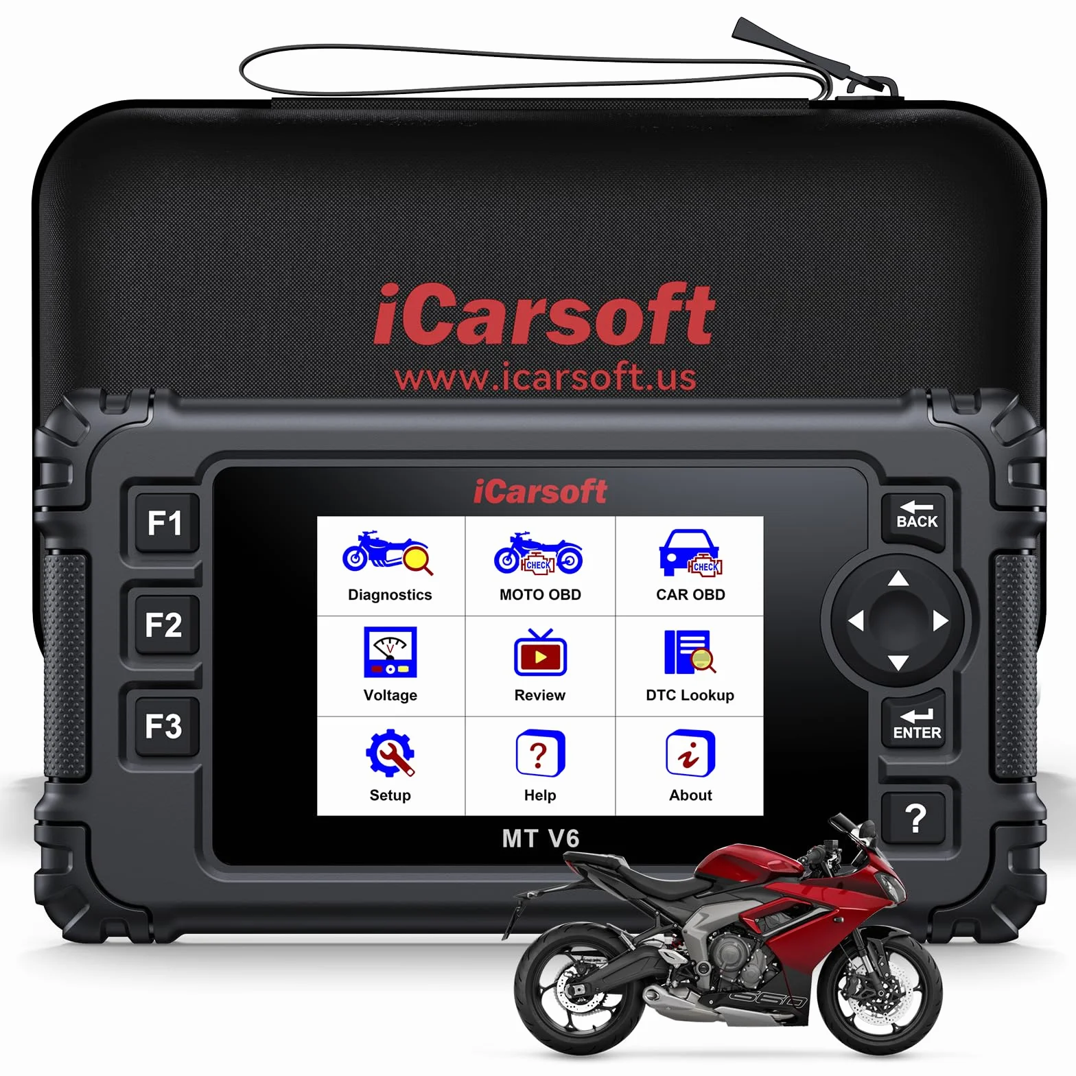 iCarsoft MT V6 Scanner diagnostico moto Triumph OBD2 58 servizi manutenzione 55 test bidirezionali