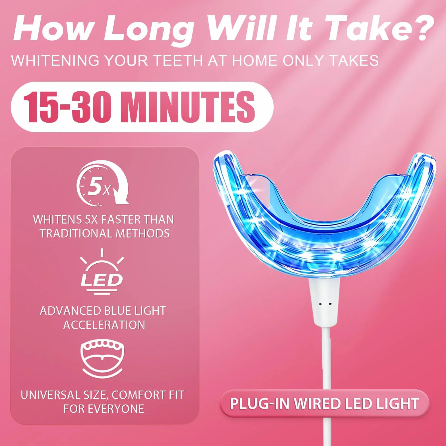 Kit Sbiancante Denti con Luce LED, 5 Gel da 3 ml, Mascherina Dentale per Sbiancamento Immediato