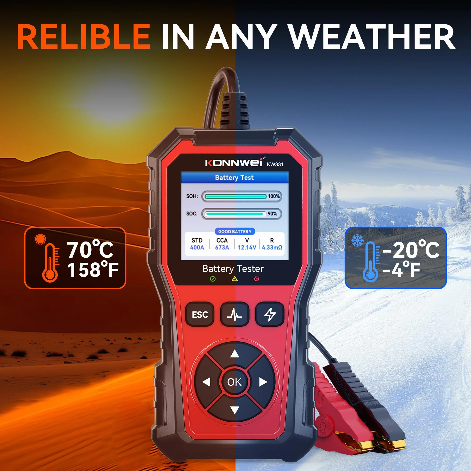KONNWEI KW331 Tester per Batterie Auto 100-2000 CCA con Stampa Cloud 6V 12V 24V AGM Litio Gel Analizzatore Digitale Alternatore Automobilistico Sistema di Avviamento e Carica