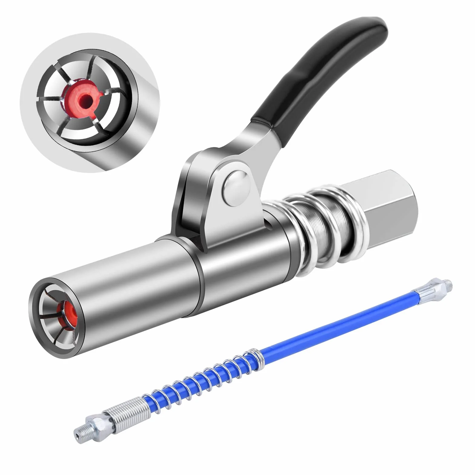 Pistole per Grasso 1/8" NPT 12000 PSI 30cm Tubo Flessibile Giunto Autobloccante