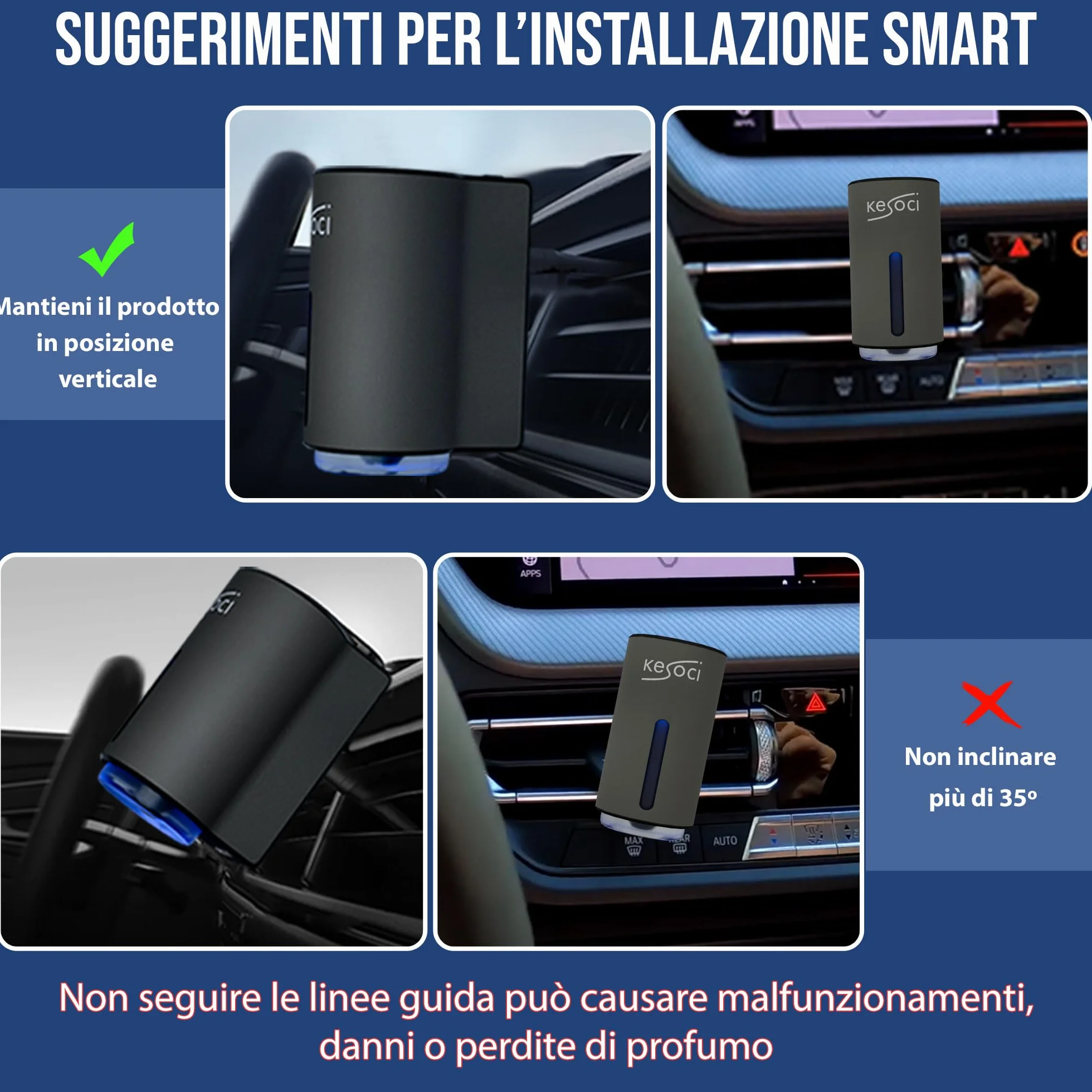 Profumatore Auto Ricaricabile Intelligente 3 Fragranze 10 ml Fresh Essence Collection