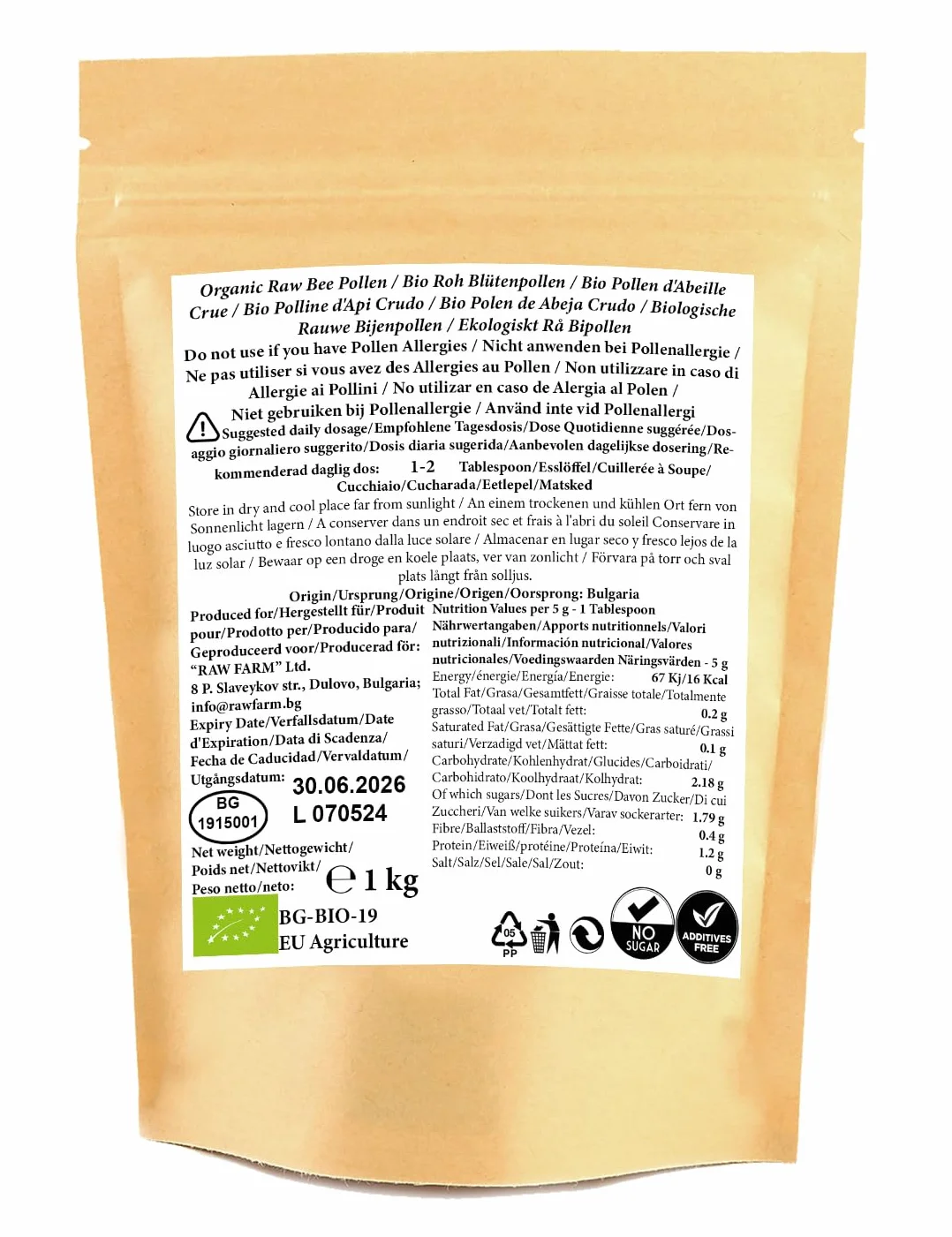 Granulato di polline di fiori biologico crudo 1kg – 100% naturale, ricco di vitamine e minerali