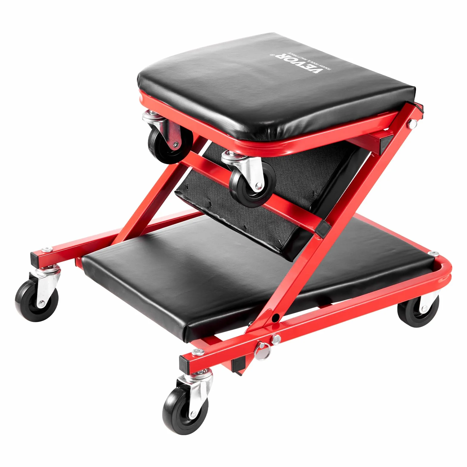 VEVOR Sgabello da Garage Pieghevole Z con Ruote, 914 mm, capacità 136,1 kg, Vassoio Portautensili a 6 Ruote, Sedile Imbottito, Struttura in Acciaio, Sedia da Sdraiarsi o Sedersi per Garage, Officina