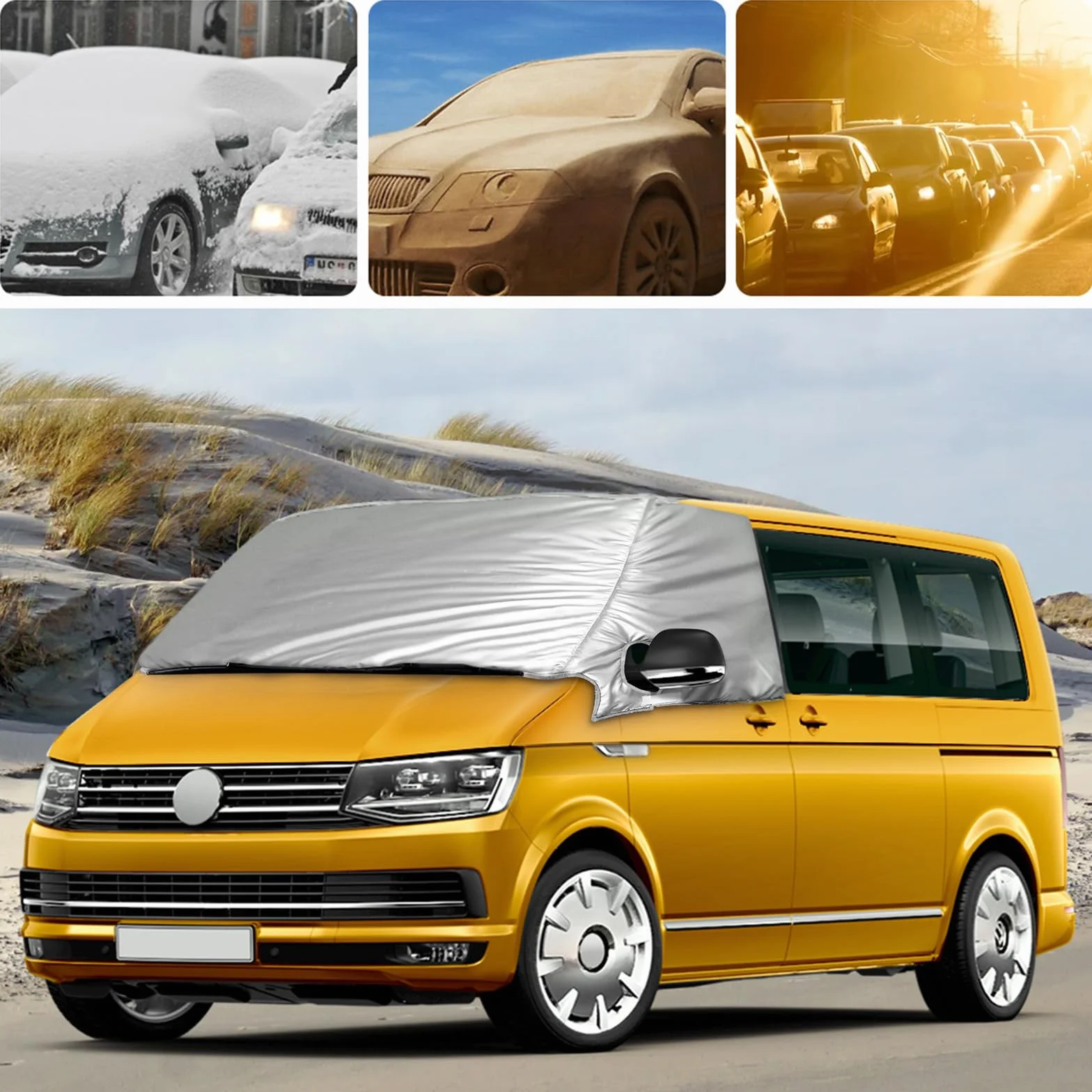 Copertura Termica Esterna per Parabrezza VW Transporter T6 Antigelo Pieghevole Argento