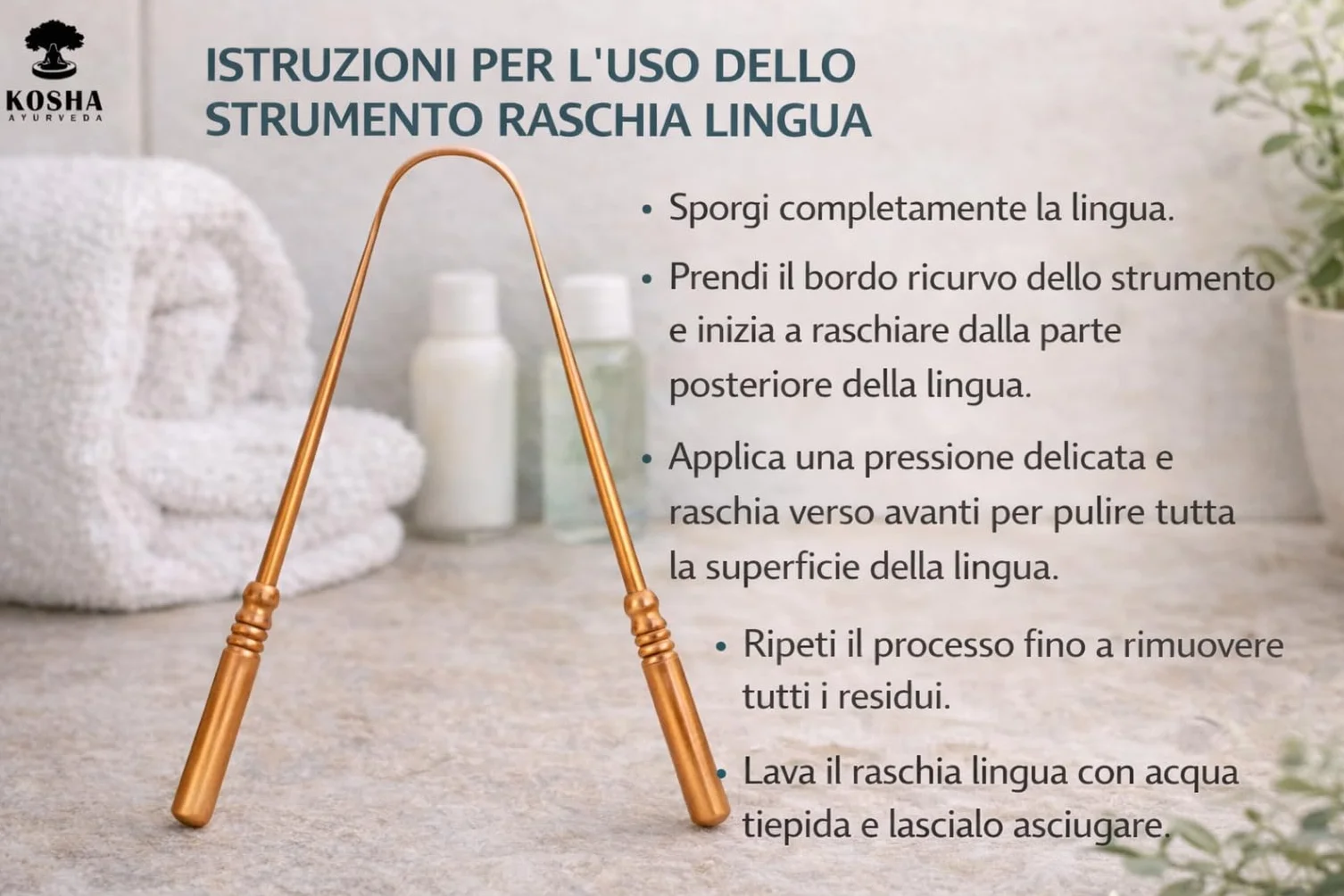 Kosha Ayurveda Nettalingua in Rame - Pulisci Lingua Antimicrobico per Alito Cattivo