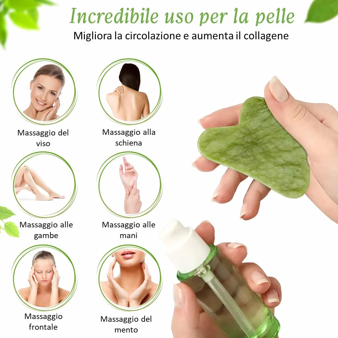Gua Sha Naturale Pietra di Giada Massaggiatore Viso Corpo Rassodante