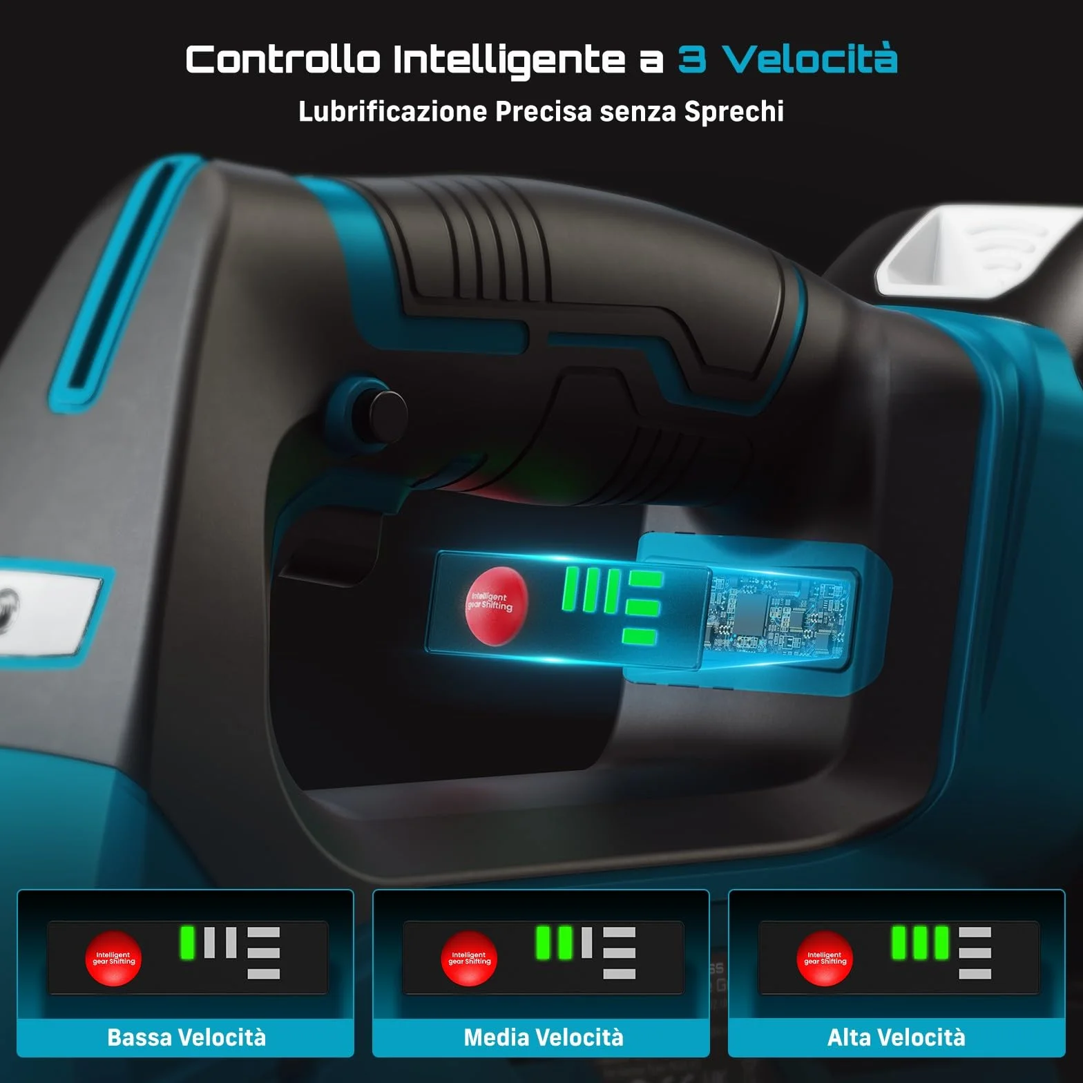 Seesii 12.000PSI Ingrassatore a Batteria con 2 Batterie (compatibili Anche con batterie Makita da 18 V), 3 velocità, Motore Brushless, 3 Testina Ingrassatore, Tubo da 1m, per Attrezzature Pesanti