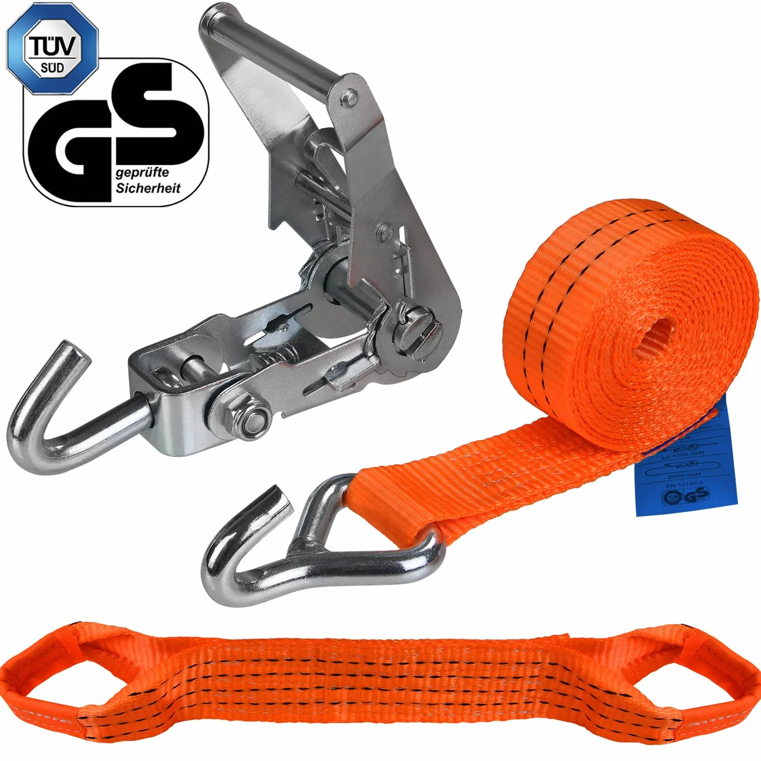 Cinghie di tensione per trasporto auto 2,9 m 50mm DIN EN 12195-2 2000 daN Set di 4