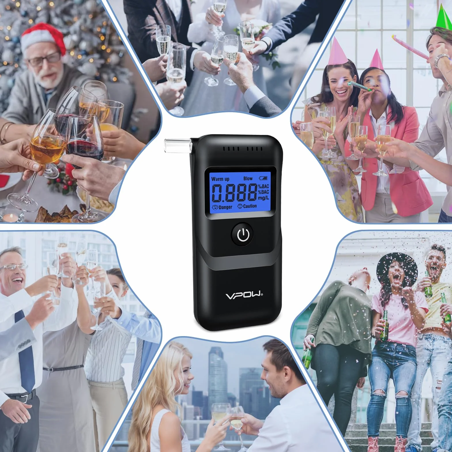 Etilometro Portatile Certificato VPOW con Display LCD Blu, Precisione di Grado, per Uso Domestico e Professionale - Nero Scuro