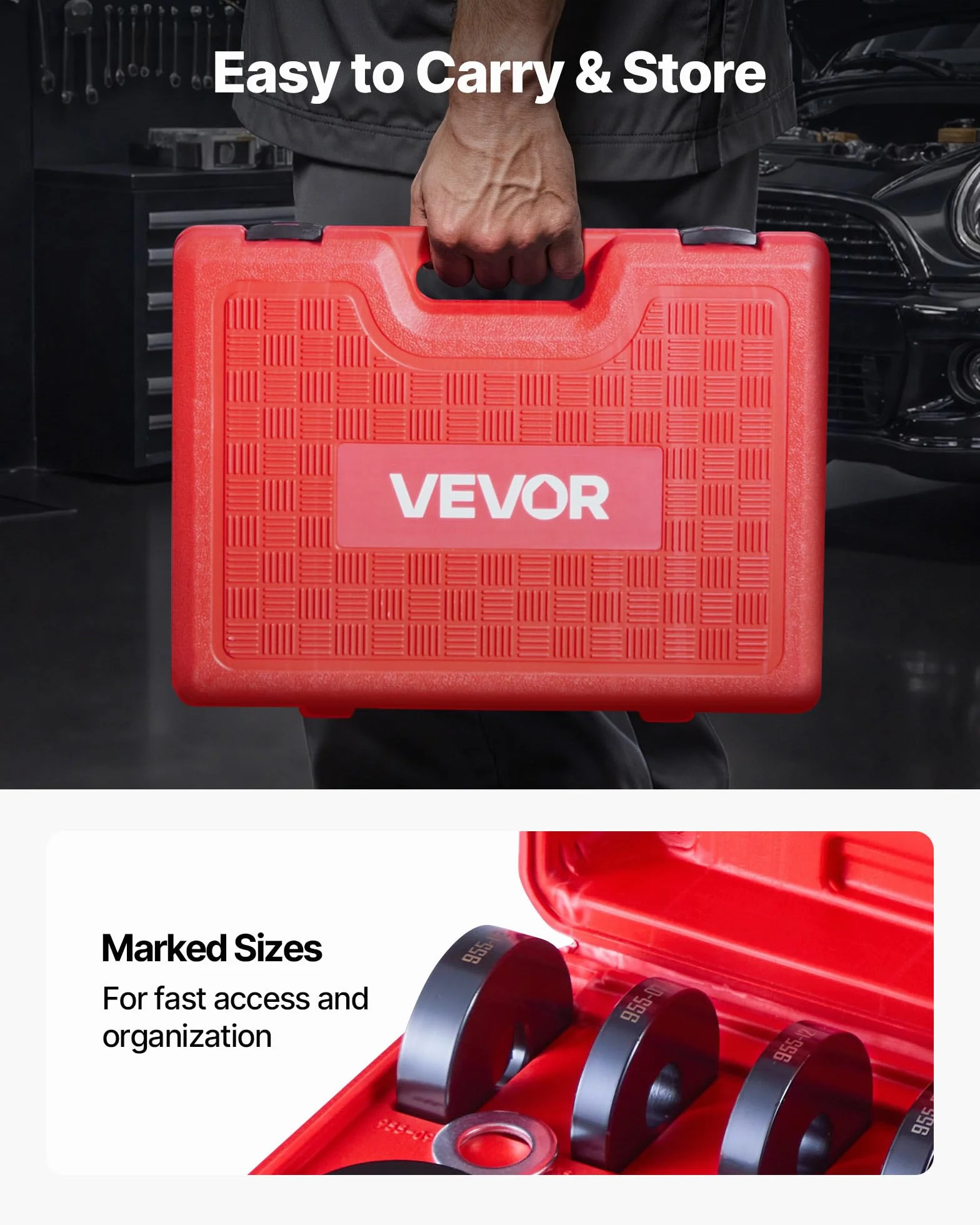VEVOR Kit Pressa per Cuscinetti, 10+24 Pezzi, Utensile per Boccole, Set per Piste e Guarnizioni con Custodia