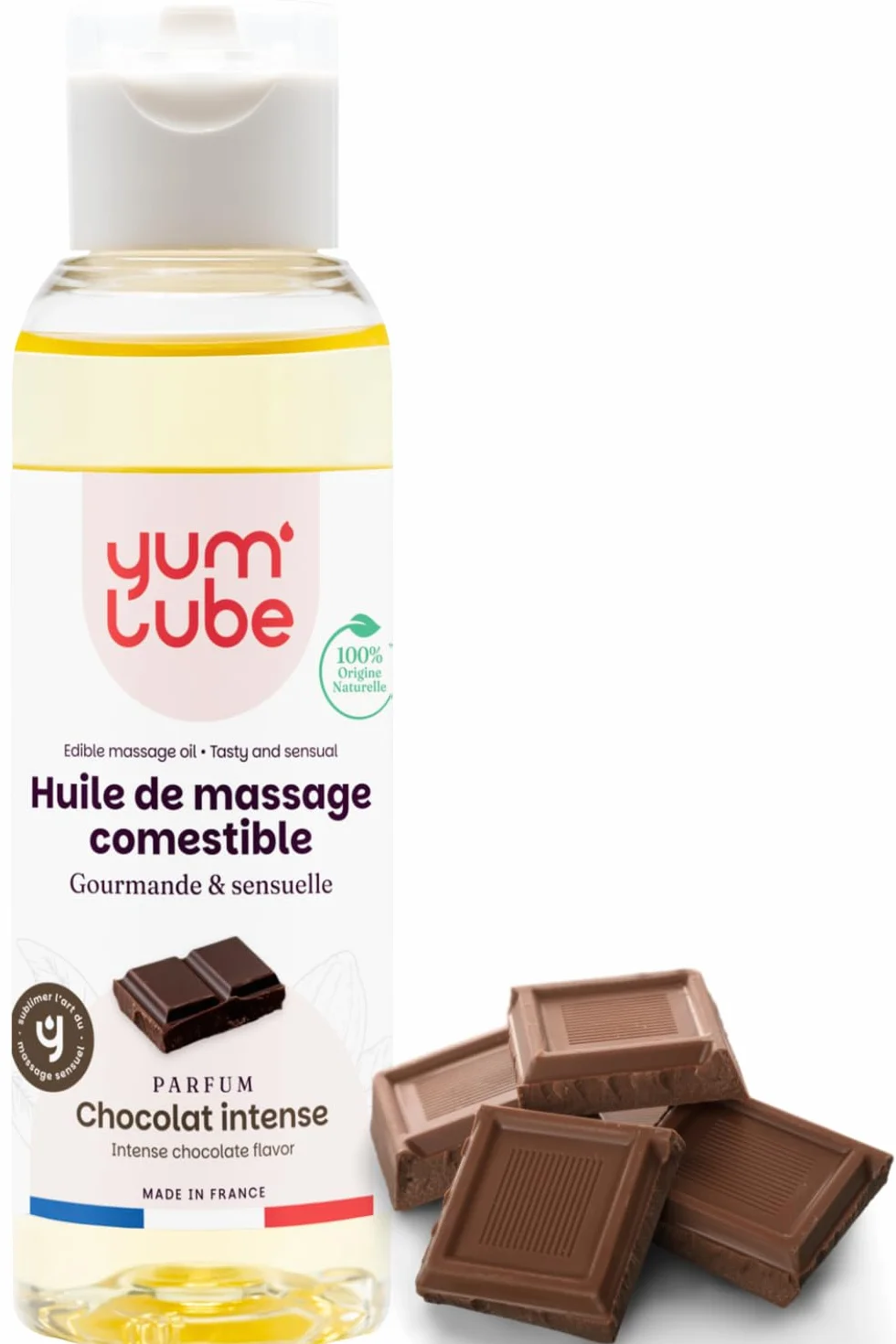 Yum'Lube Olio Massaggio Sensuale E Lubrificante al Cioccolato 100% Naturale Bio Comestibile Made In France