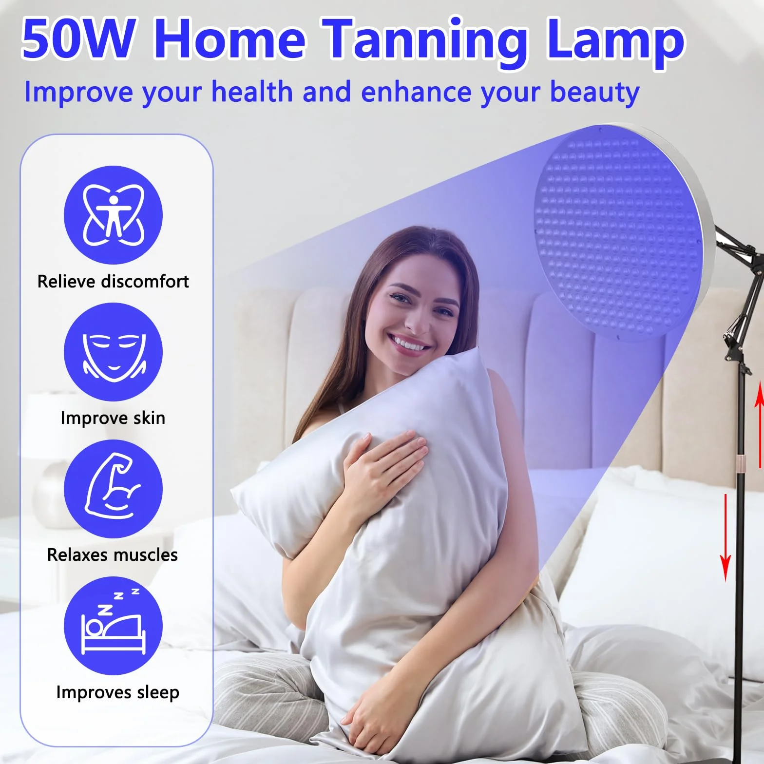 Solarium per la Casa 50W 250 LED 460 NM Lampada Abbronzante con Supporto Regolabile e Occhiali