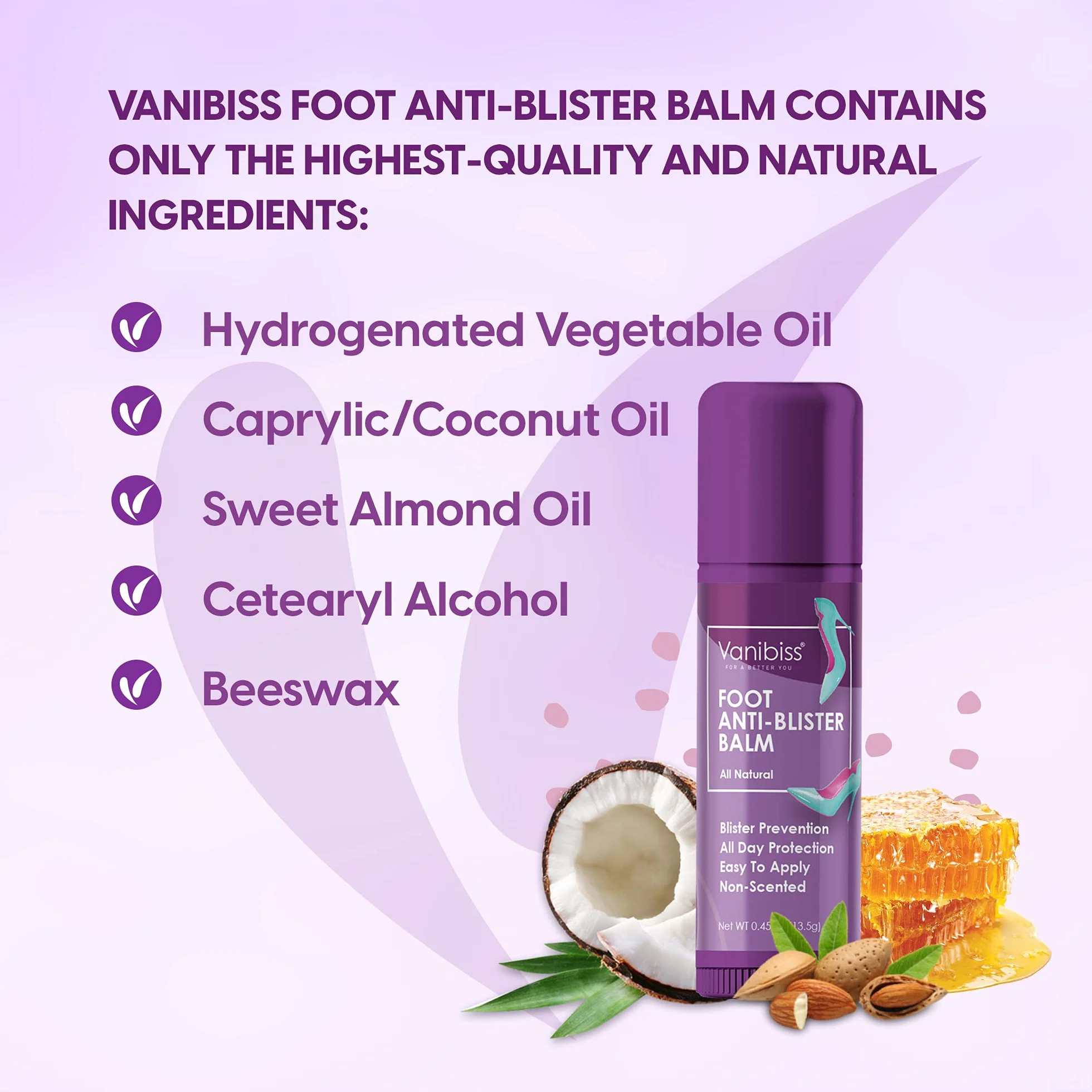 Vanibiss Balsamo anti vesciche per piedi, stick anti attrito, previene vesciche tallone, 12,8 g