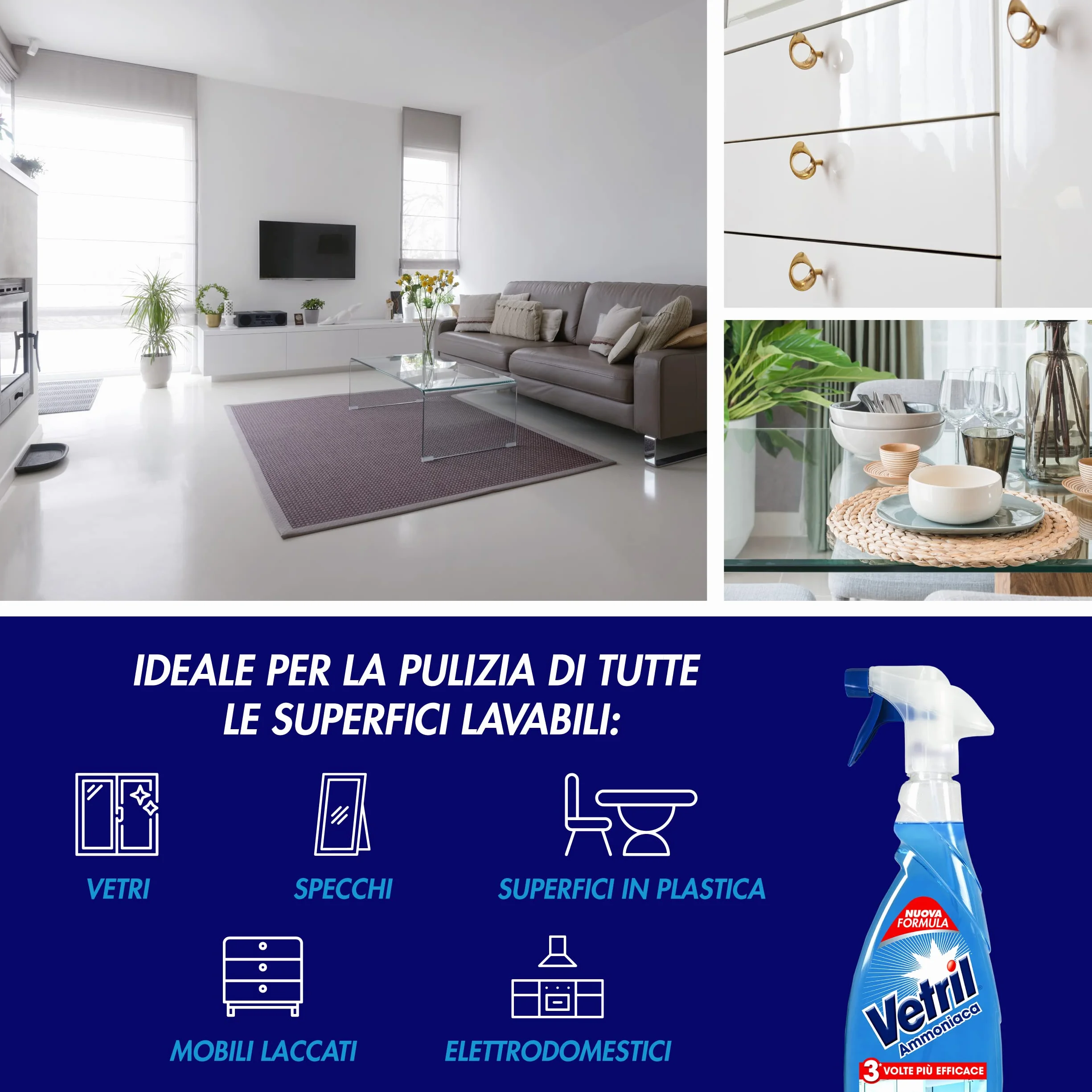Vetril Detergente Spray Vetri e Superfici con Ammoniaca 650 ml x 2 Pezzi