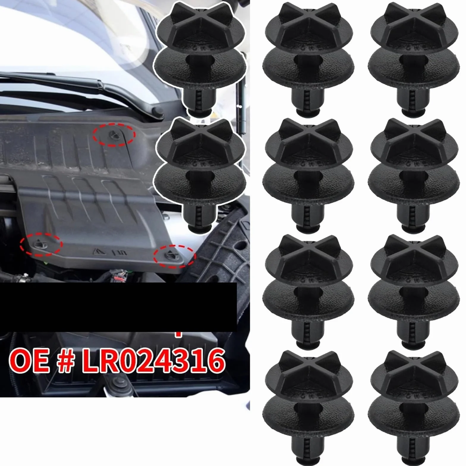 20x Clip di fissaggio for coperchio della batteria in nylon, cappuccio, pannello di rivestimento, compatibile for Land Rover Range Rover Discovery Sport Evoque Rivetto a pressione OE # LR024316
