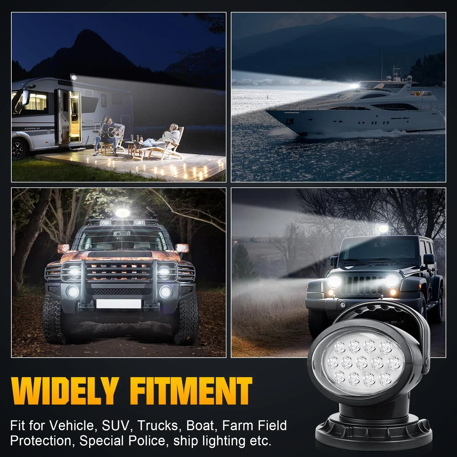 RIGIDON Strobo Faro da ricerca Led, 38W 3800LM Spotlight Rotazione 360° Telecomandato Luce da Lavoro esterno con Magnetica, Luce da Ricerca per Auto Fuoristrada Camion SUV 4x4 Barca, Faretto a led