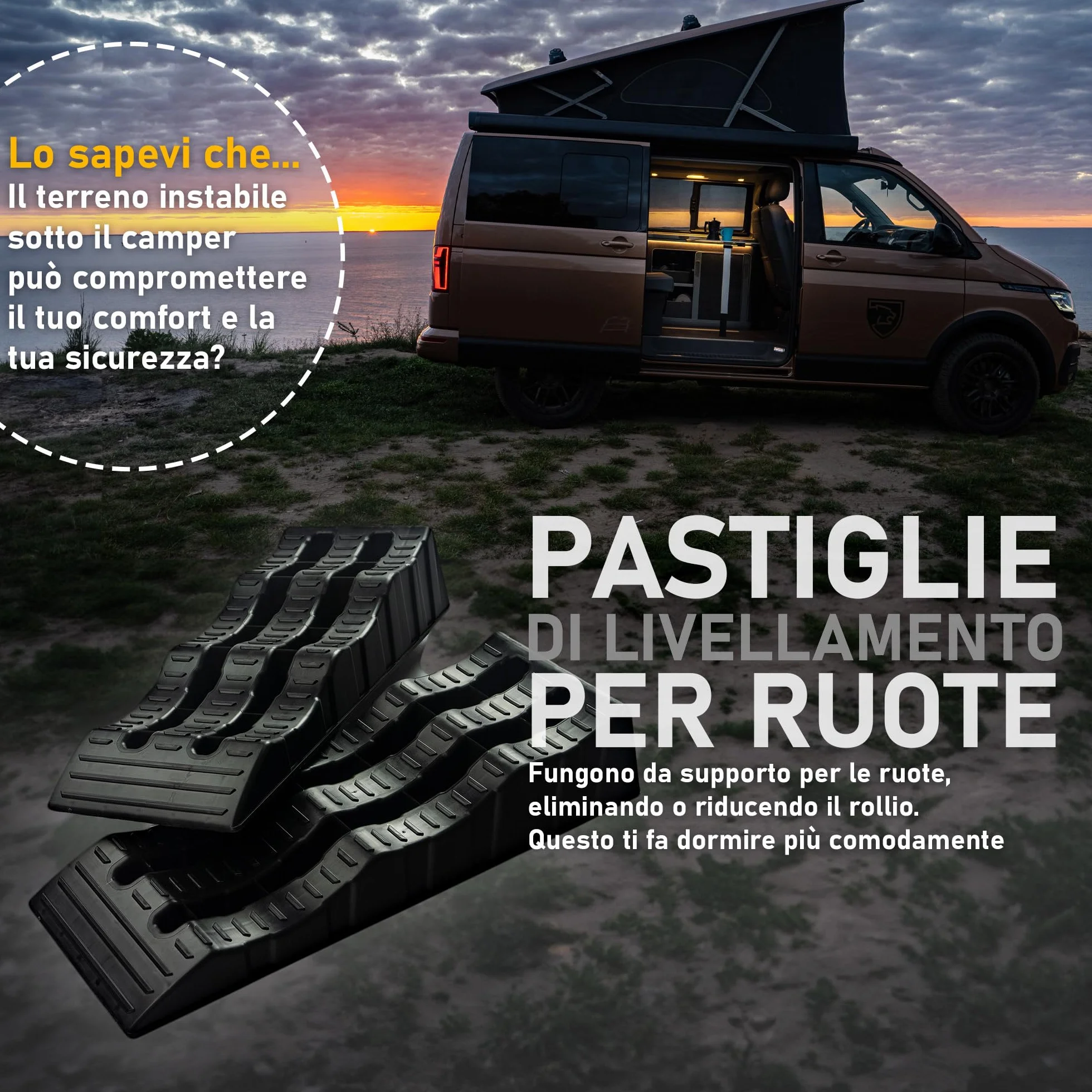 CHROMEMASTER | Rampe per Case Mobili, Camper, Roulotte; Cunei Livellatori Camper; 2 Pezzi in Dotazione | Rampe Livellatrici per Auto; Portata Fino a 4 Tonnellate; Robusto Materiale Plastico