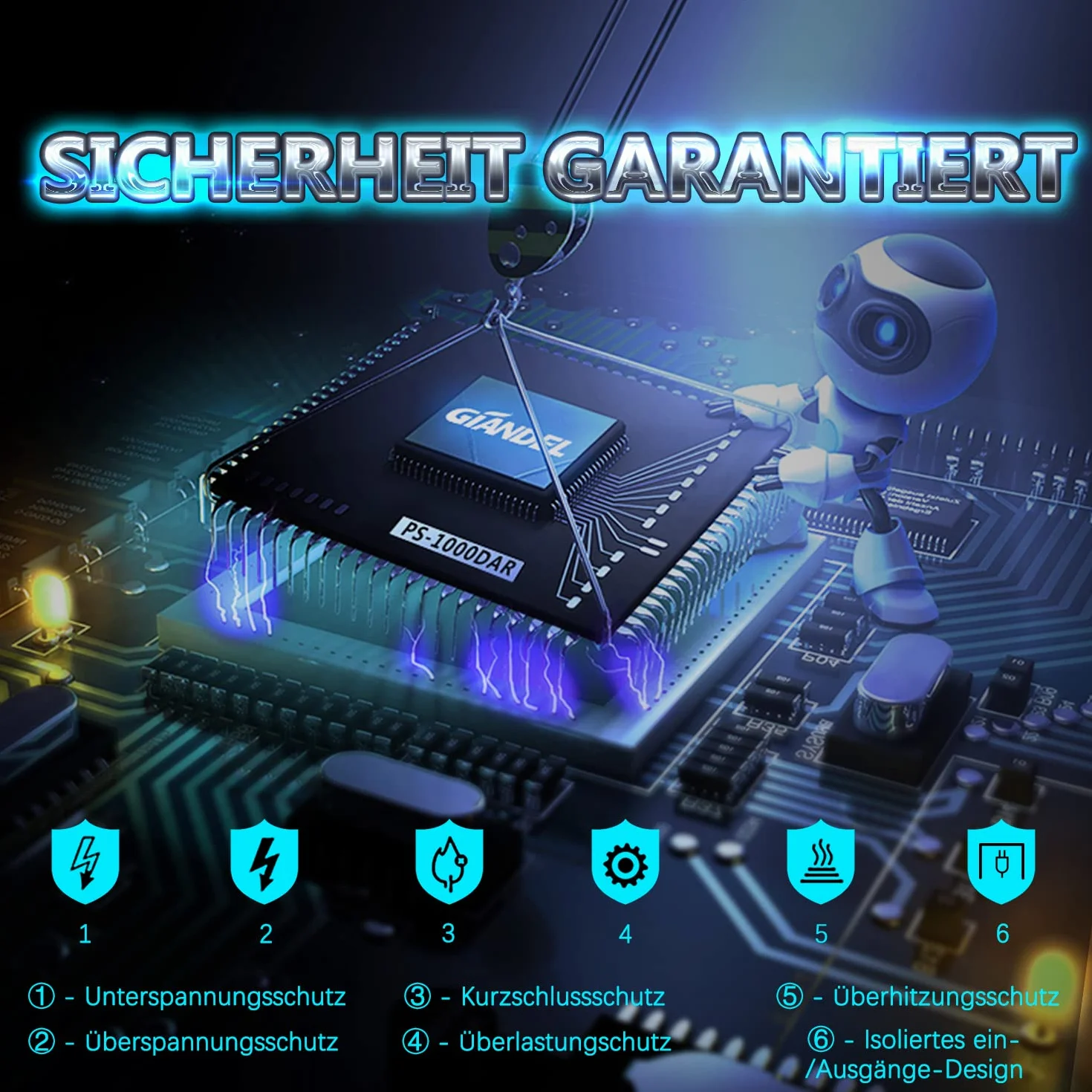 GIANDEL Inverter 12V a 230V Onda sinusoidale pura 1000W Convertitore di tensione con controllo remoto presa EU USB 2.4A