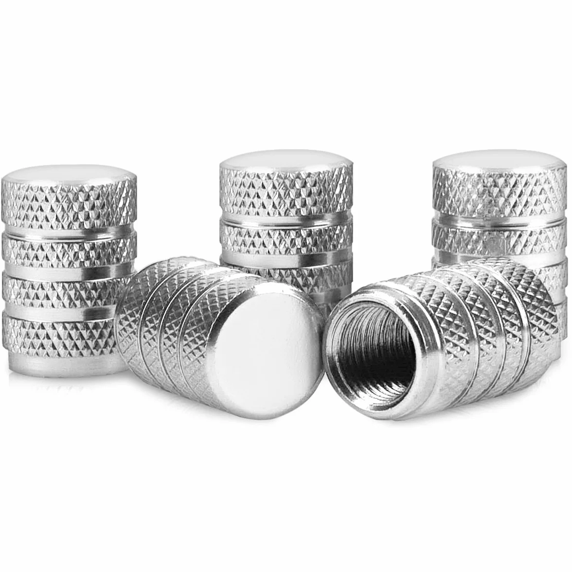 Kwmobile 5X Metal Valve Caps - Universal Car Motorcycle Bicycle Tire Valve Covers - Silver