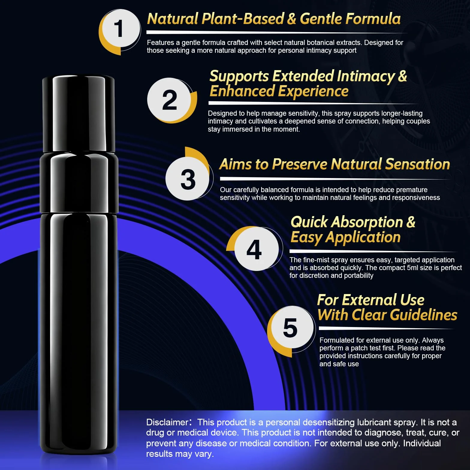 Spray Ritardante Uomo Naturale 5ml Prolunga Intimità Preserva Sensibilità