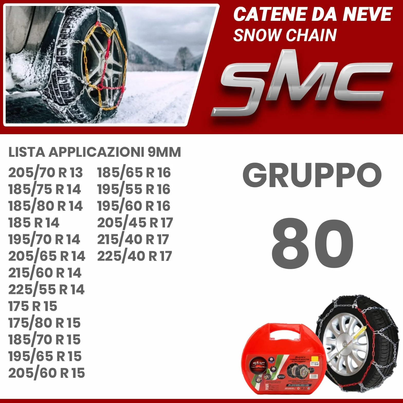 Catene da Neve OMOLOGATE O-Norm TUV SMC 9mm 195/55 R 16