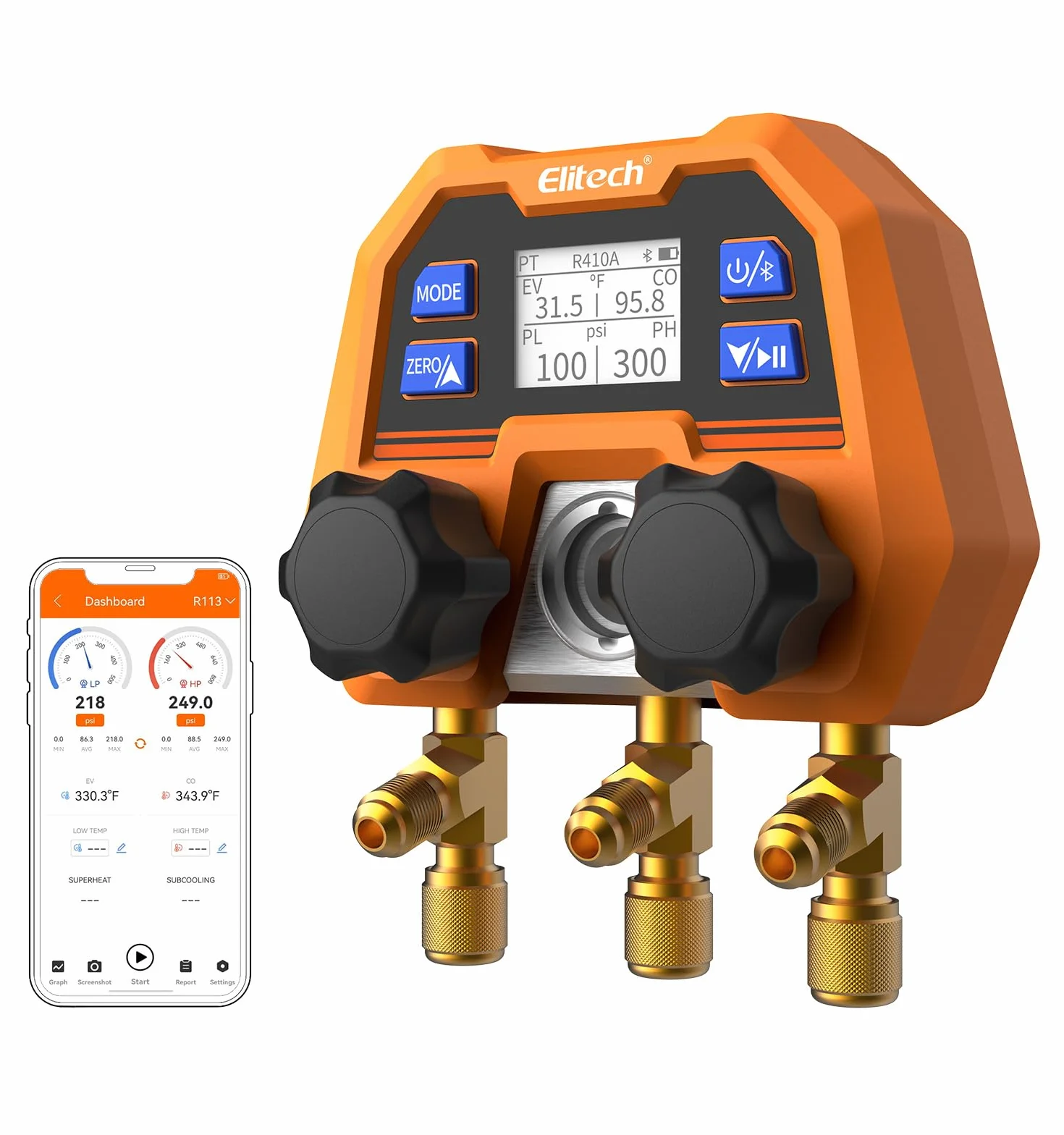 Elitech Misuratore di Refrigerante Manometro Digitale per Collettori HVAC DMG-4B