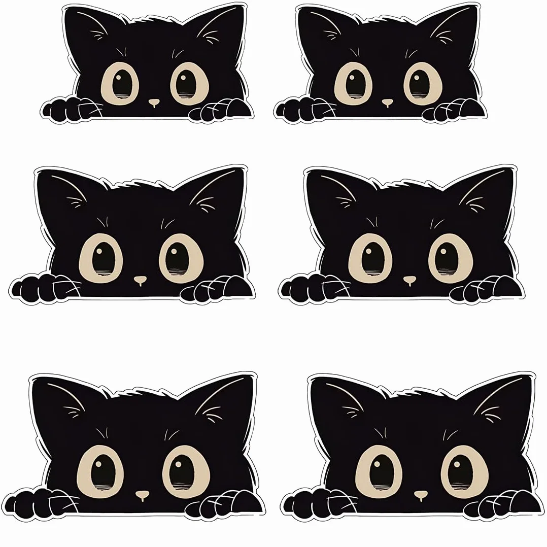 WUY Adesivi per paraurti auto,6 adesivi per auto con gatti neri (2 piccoli + 2 medi + 2 grandi), materiale PVC impermeabile, design cartoon, a forma di gatto, lavabili, resistenti ai raggi UV.