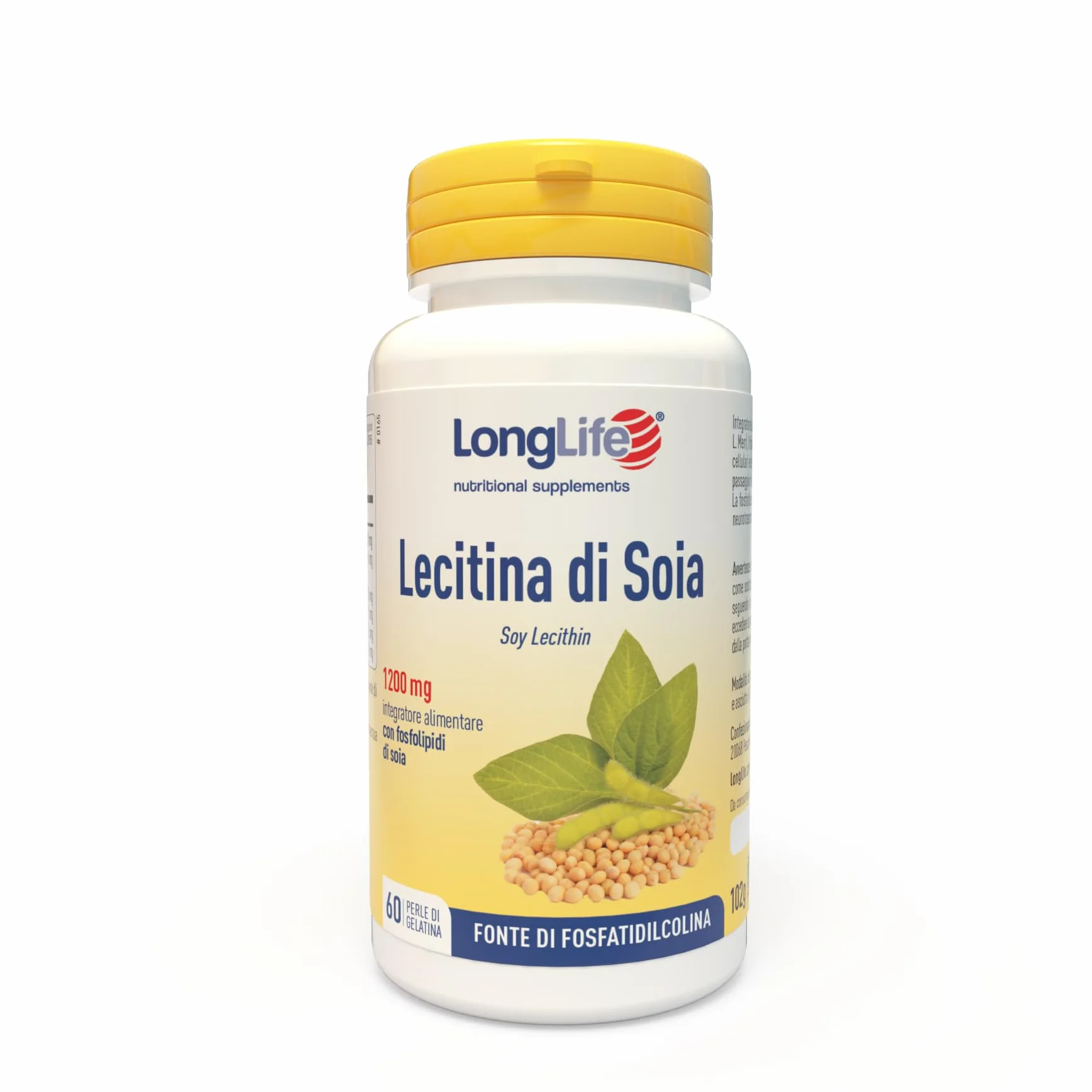 LongLife Lecitina Di Soia Fosfolipidi NON OGM Fonte vegetale fosfatidilcolina Metabolismo lipidi 2 mesi Senza glutine