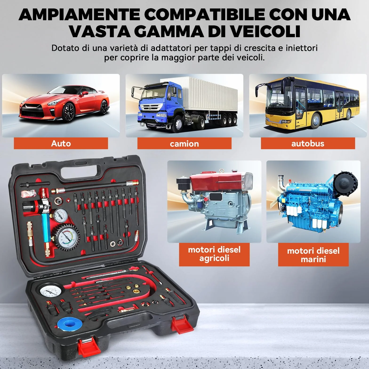 Set di 46 Tester di Compressione Professionale per Auto, Tester di Perdita di Pressione per Motori Diesel e Benzina con Adattatore per Auto, Camion, Moto